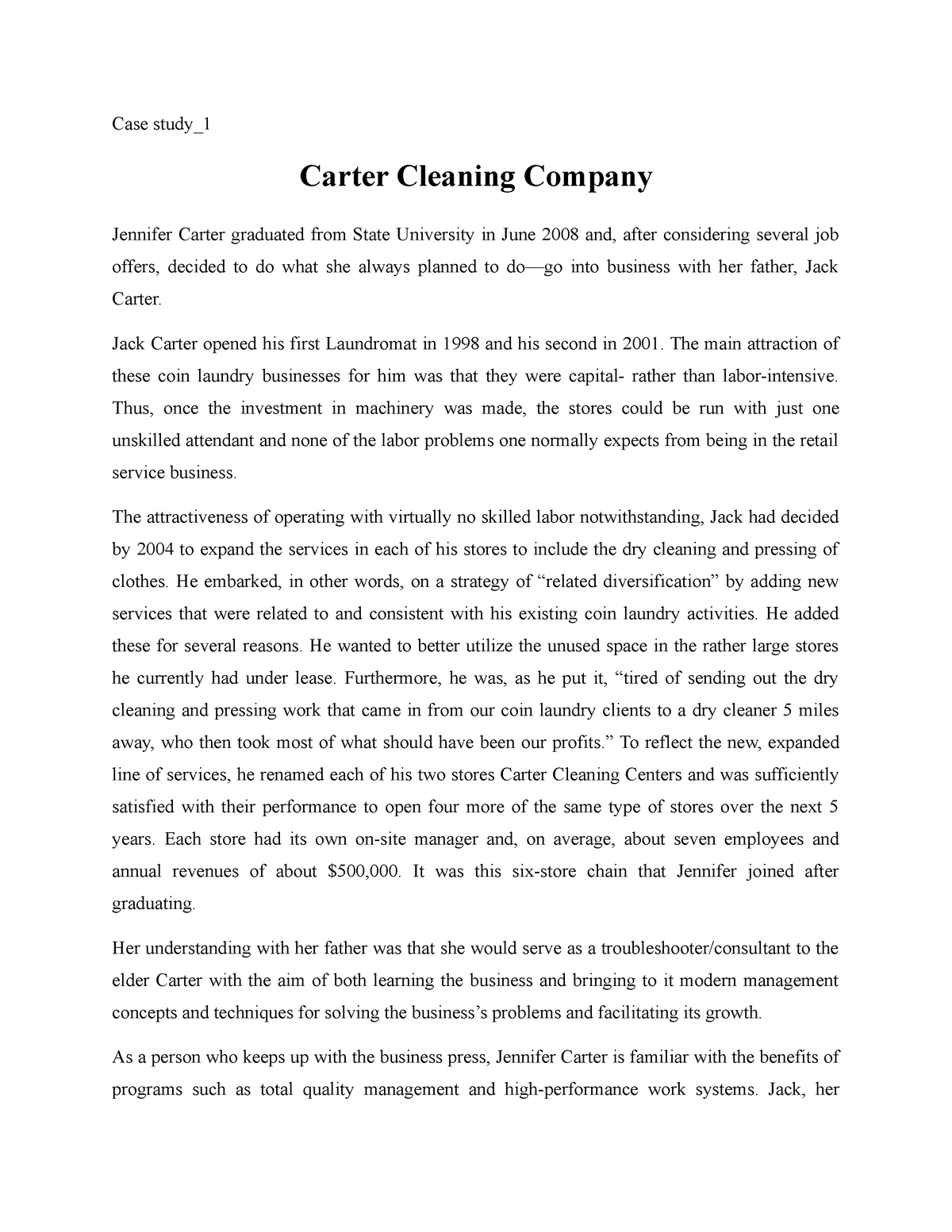 carter cleaning company case study 1