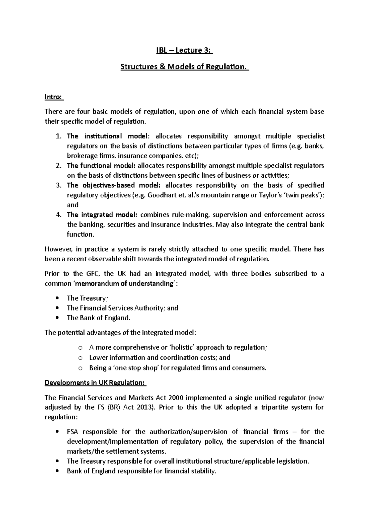 Banking Regulation Sem 3 IBL Lecture 3 Structures & Models of