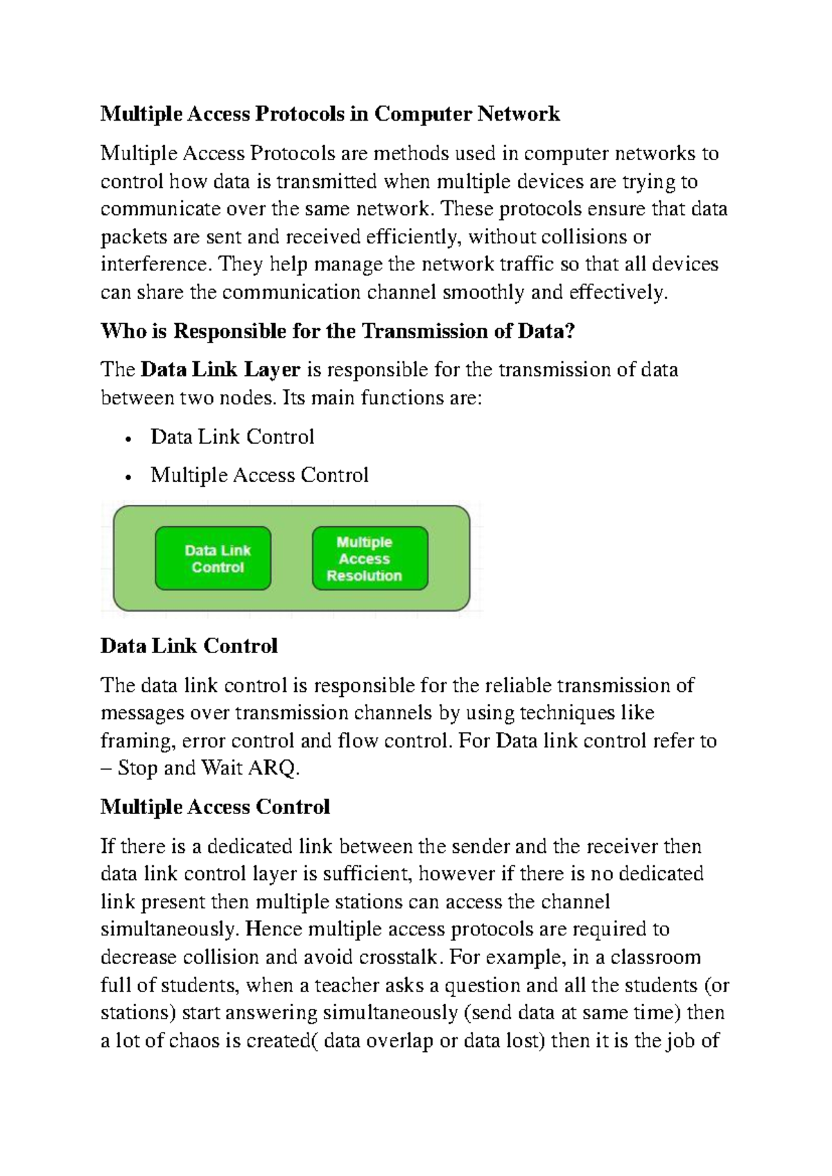 Multiple Access Protocols - These protocols ensure that data packets ...