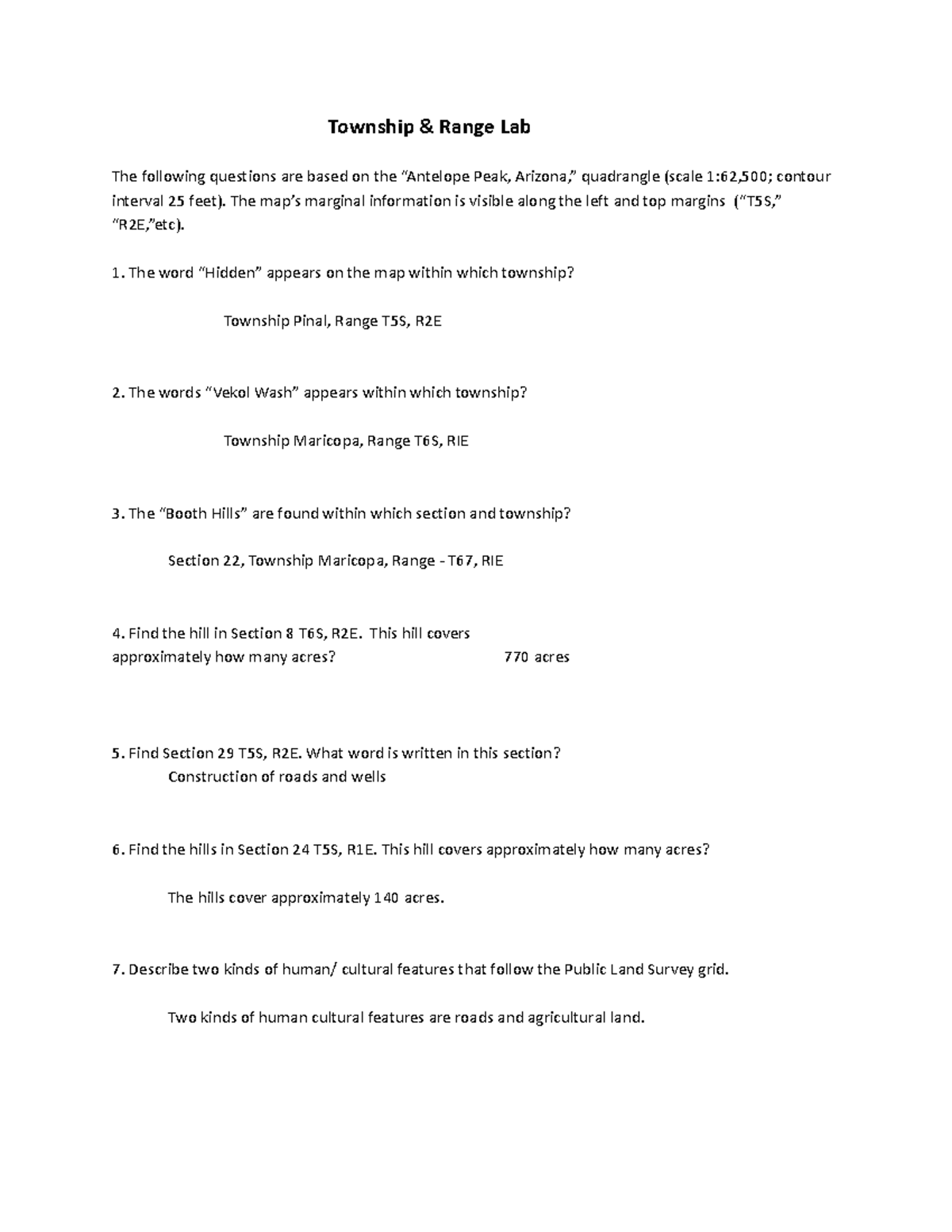 Township and Range Lab Township & Range Lab The following questions