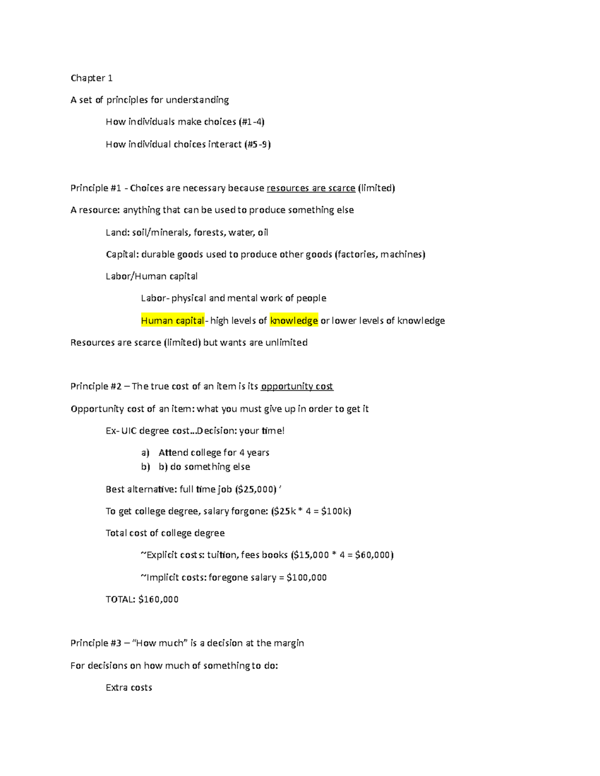 Econ 120 Chapter 1 - Notes - Chapter 1 A set of principles for ...