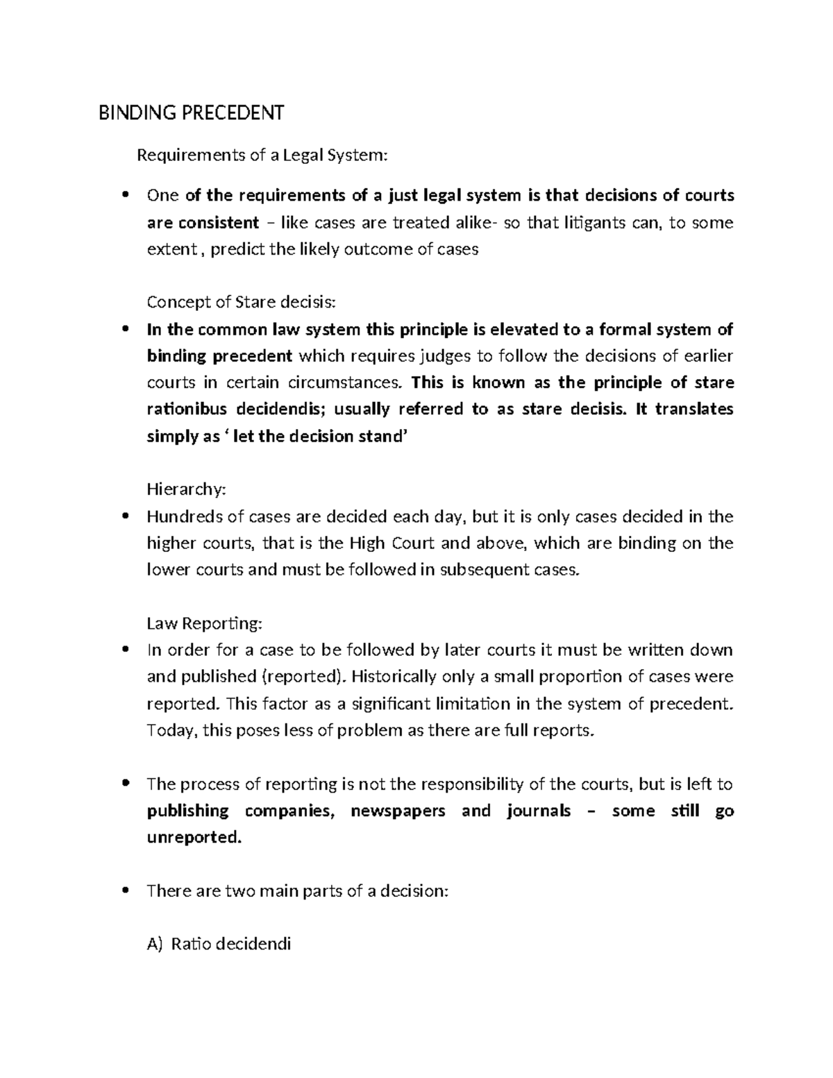 Binding precedent final - BINDING PRECEDENT Requirements of a Legal ...