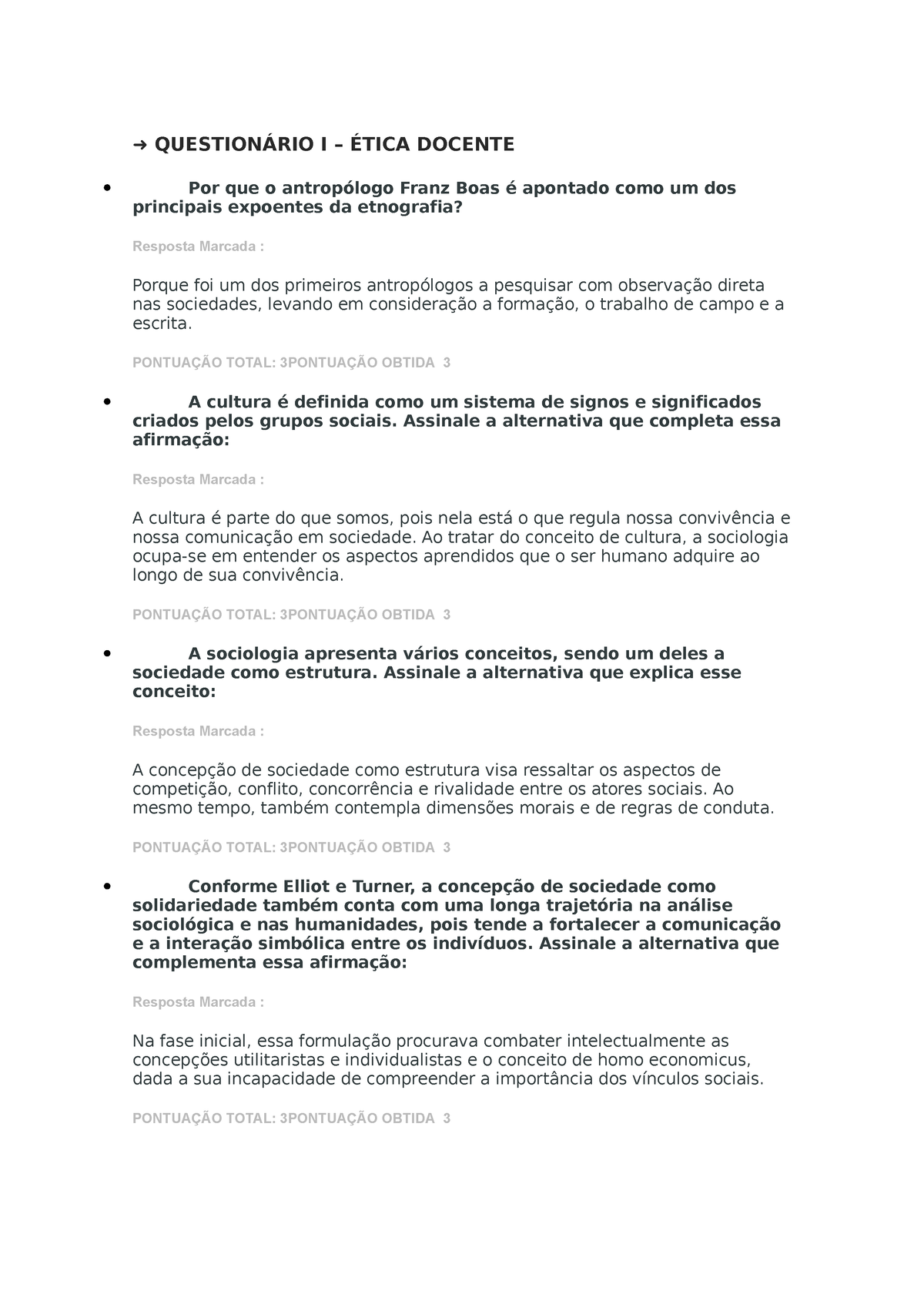 Respostas ao questionário investigativo: Concepção sobre a relação