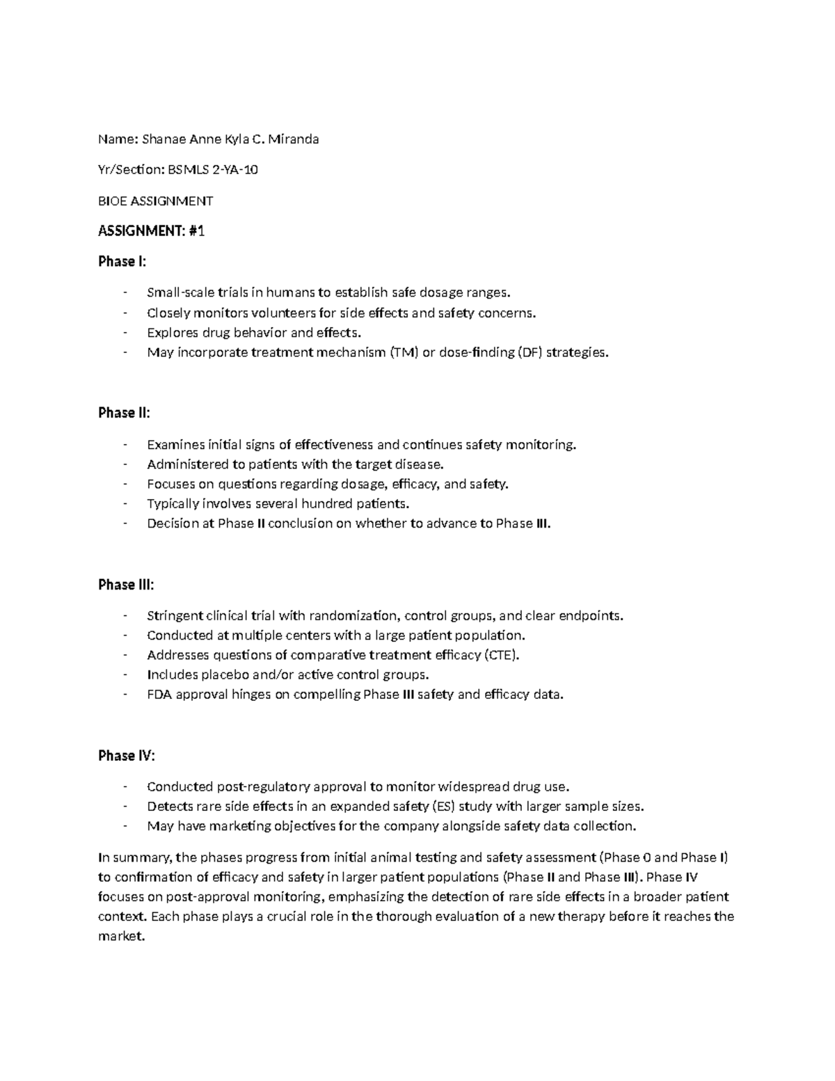 BIOE- Assignment-1 - assignment - Name: Shanae Anne Kyla C. Miranda Yr ...