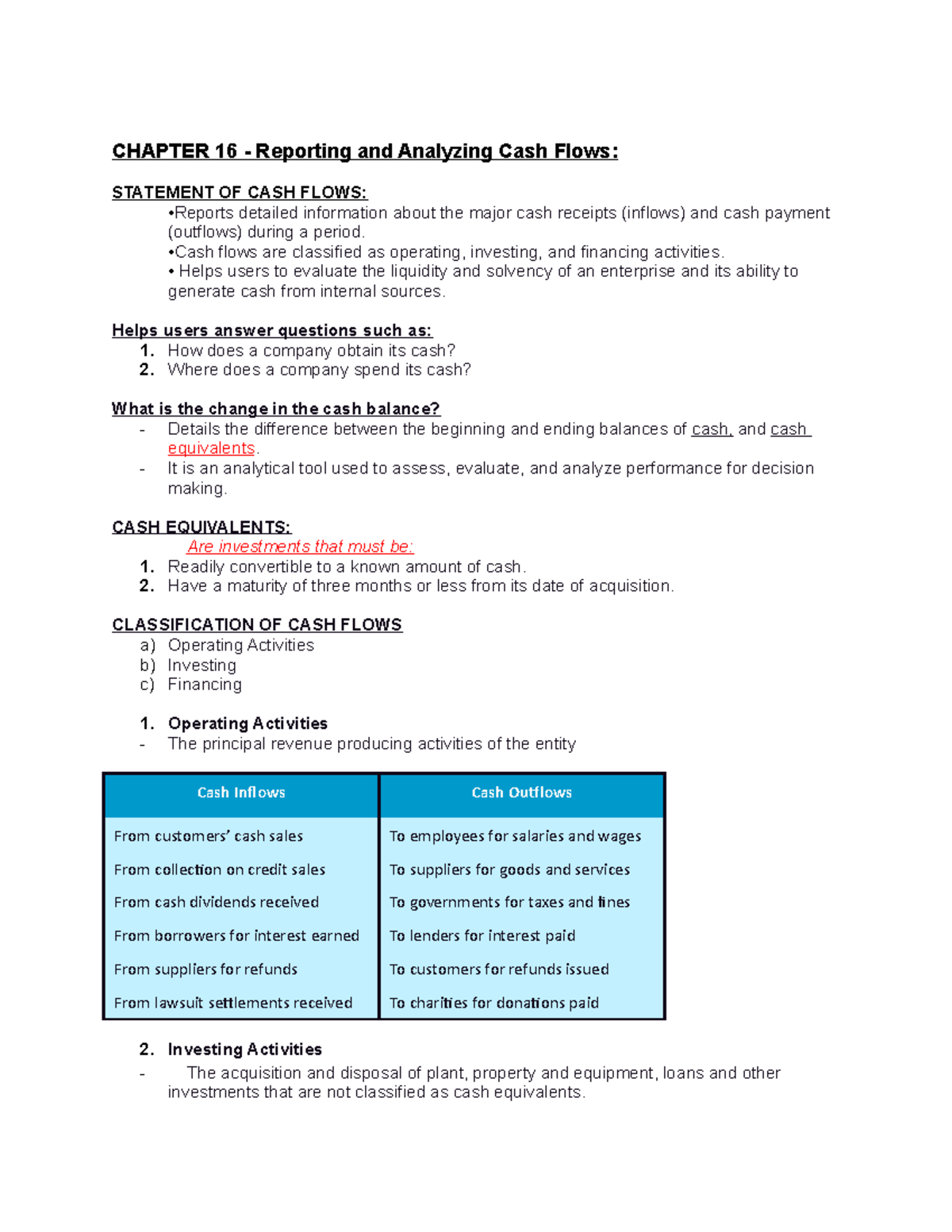 BFIN Chapter 16 Notes - Finance - BFIN 250 - Humber College - Studocu