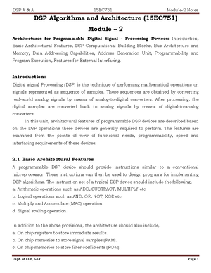 Dsp notes - Reference - DSP algorithms and architecture - Studocu