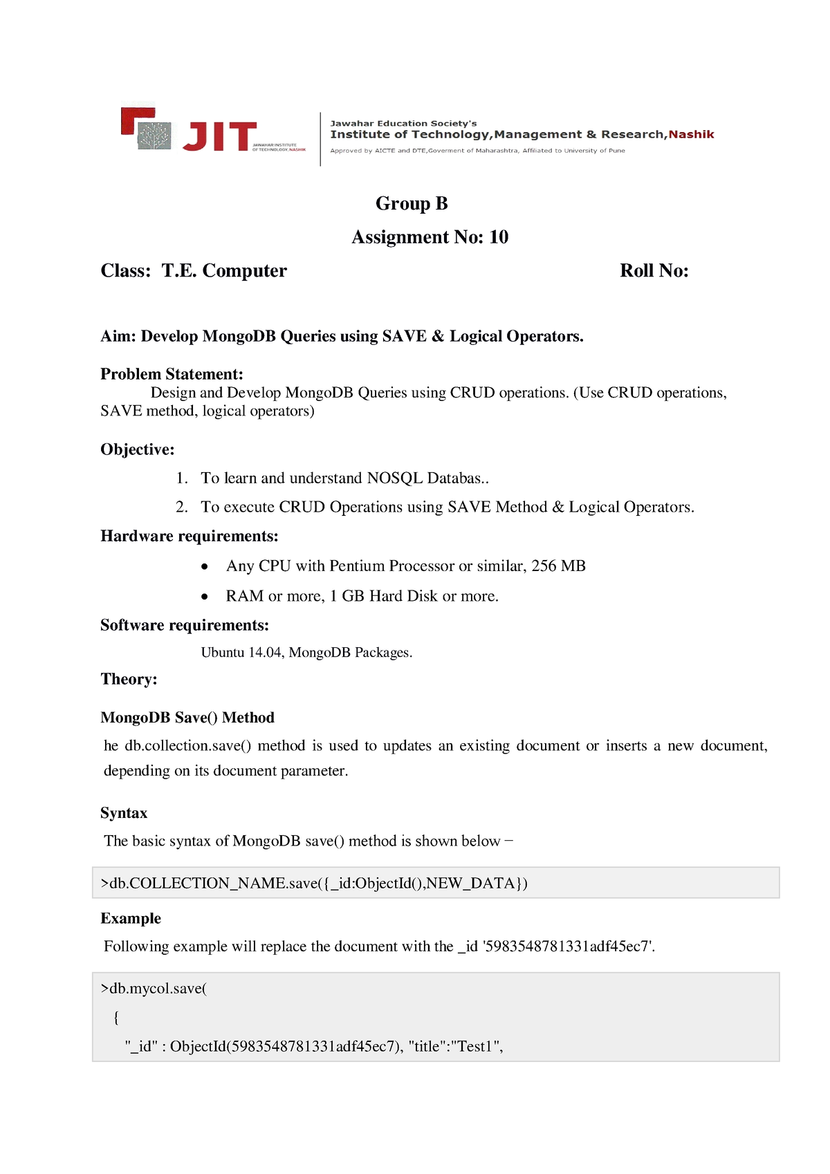 assignment for dbms