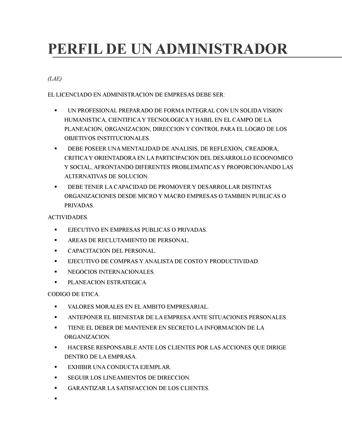 Perfil DE UN Administrador - PERFIL DE UN ADMINISTRADOR (LAE) EL ...