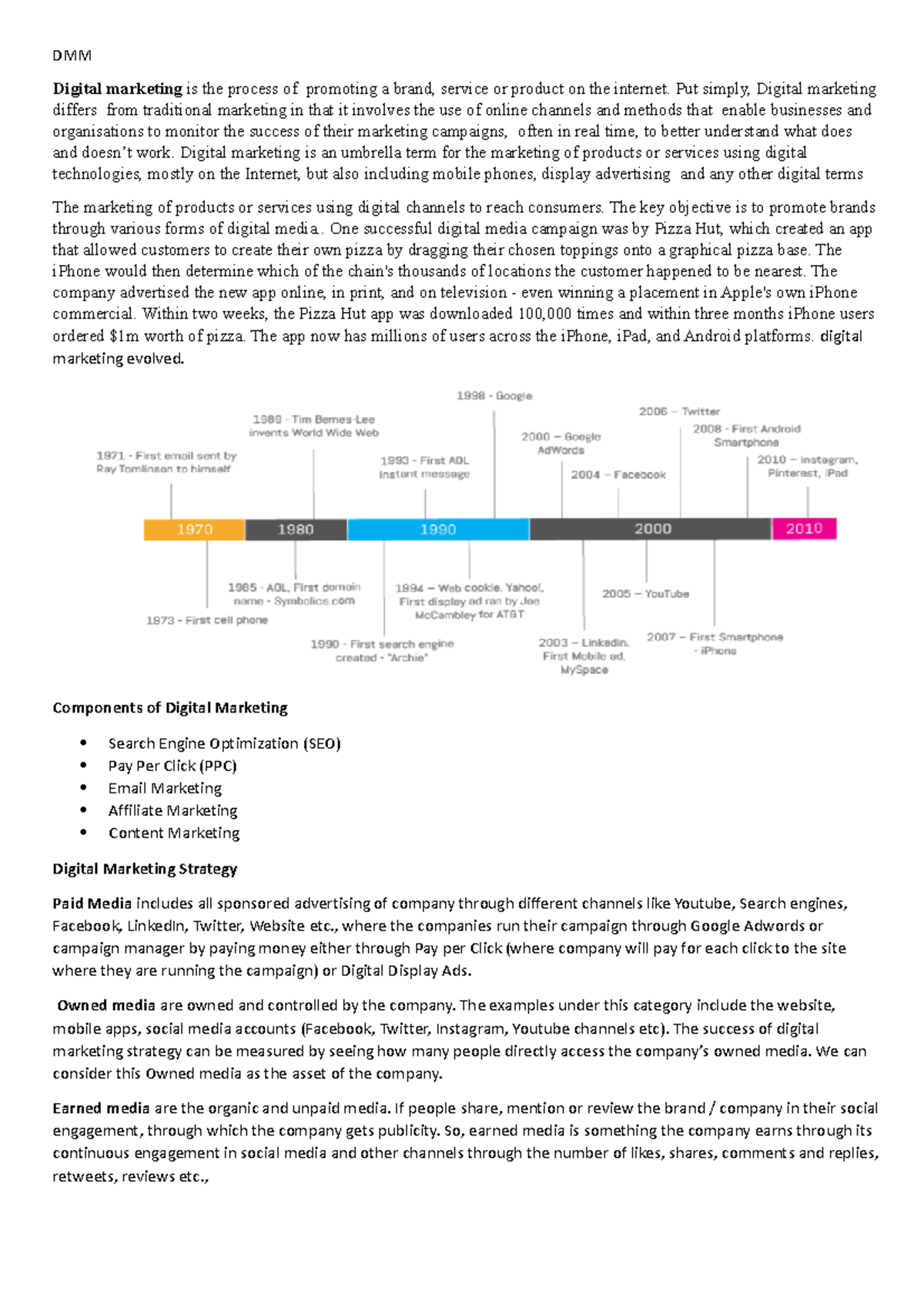 Digital marketing DMM Digital marketing is the process of promoting a