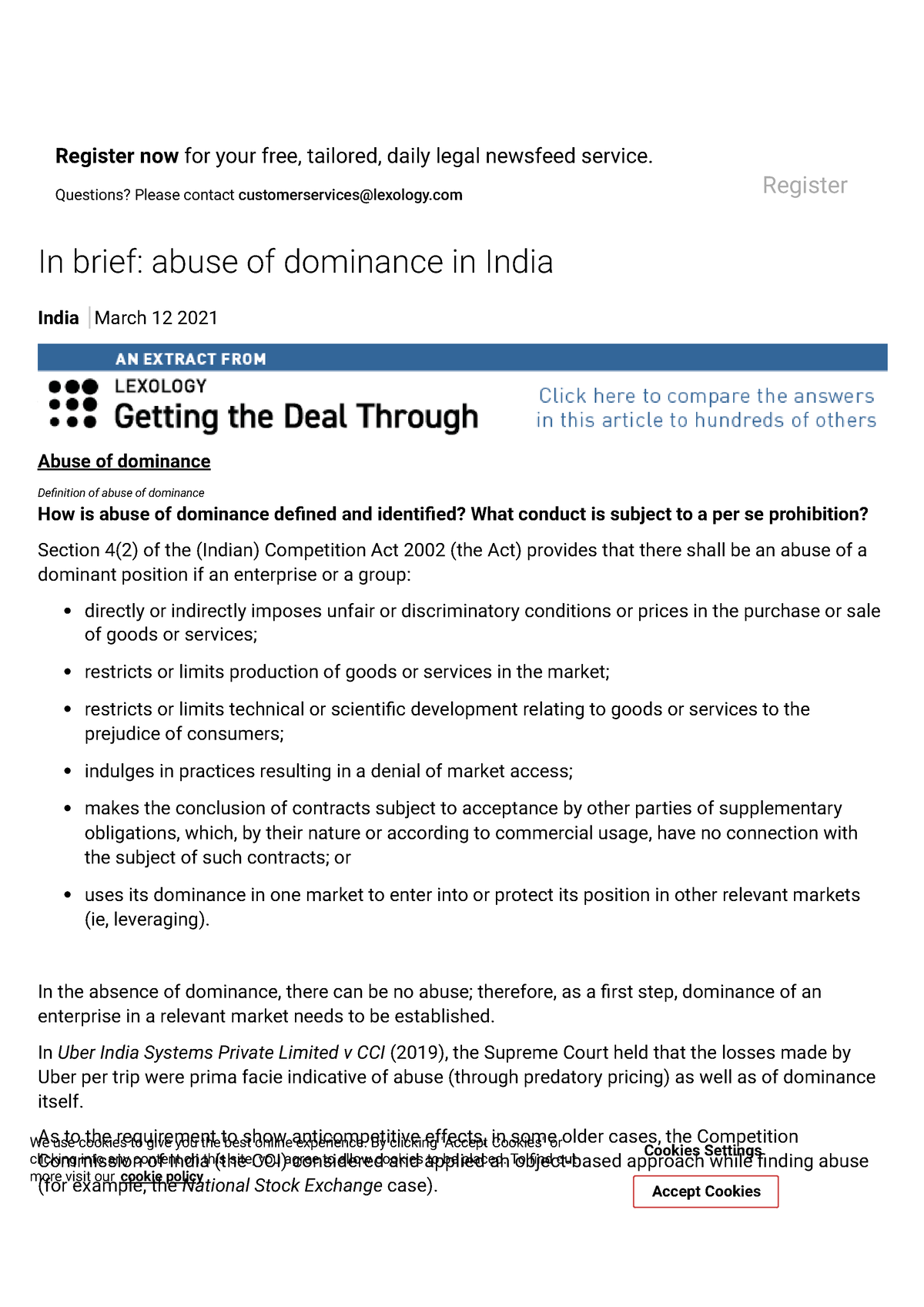 research paper on abuse of dominant position in india