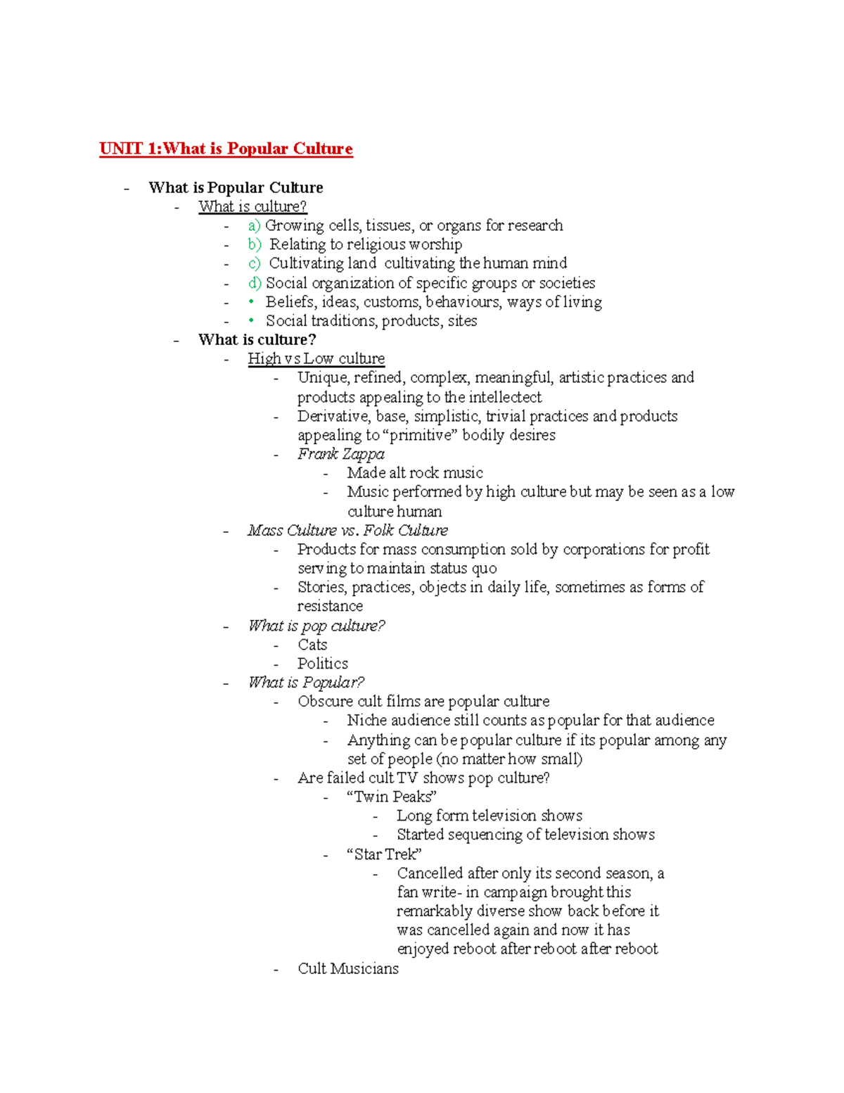 SOC 202 Lecture Notes - UNIT 1:What is Popular Culture - What is ...
