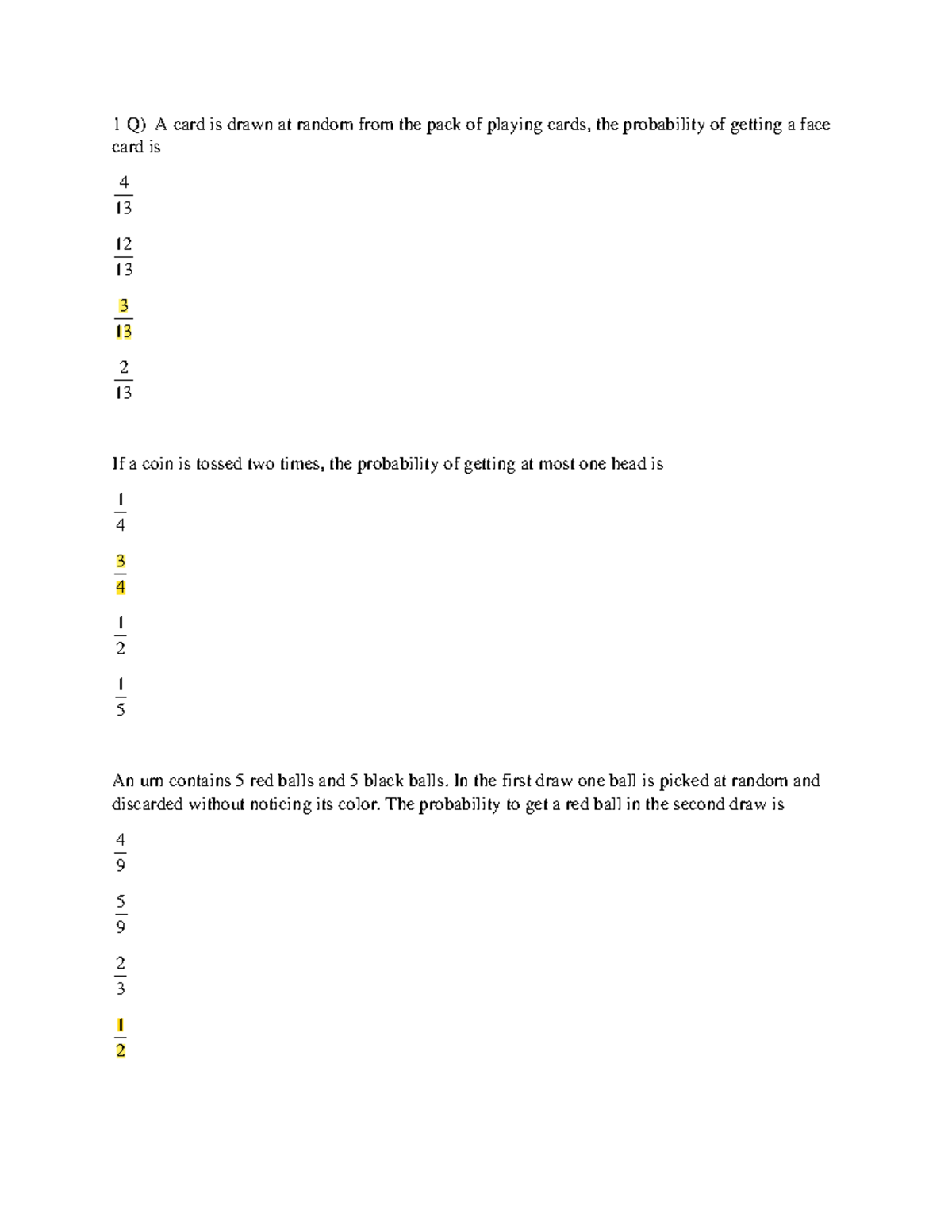Best practice Notes with UNIT 1 TO 3 MCQs - 1 Q) A card is drawn at ...