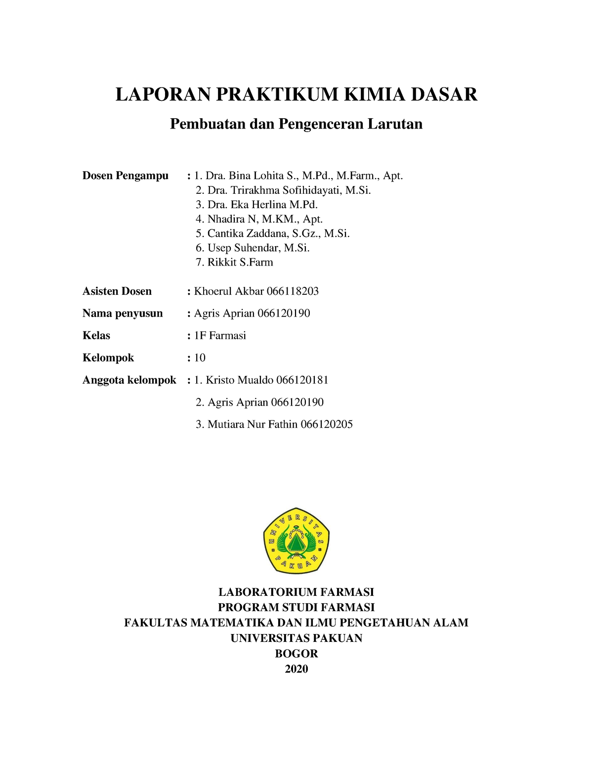 Pembuatan Dan Pengenceran Larutan - LAPORAN PRAKTIKUM KIMIA DASAR ...