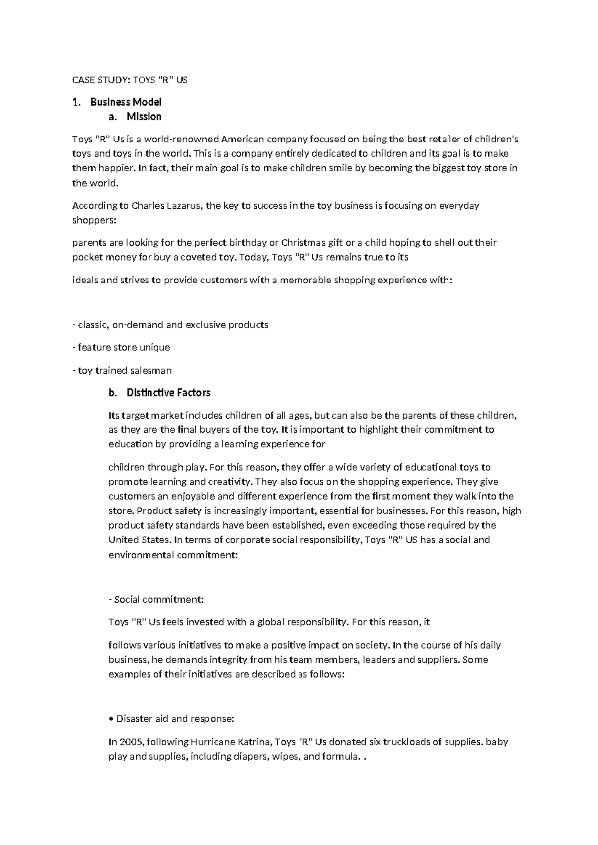 TRU Business Model Toys r us case study CASE STUDY TOYS “R” US