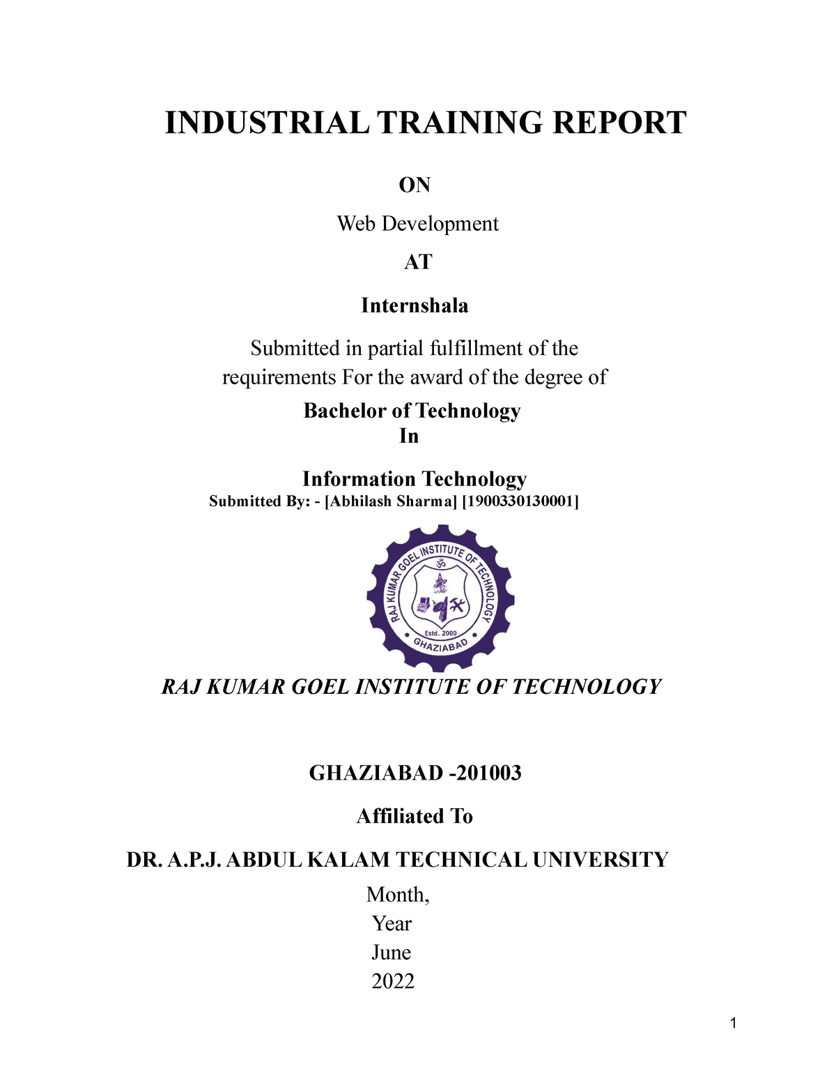 Abhilash Web Development Report - INDUSTRIAL TRAINING REPORT ON Web ...