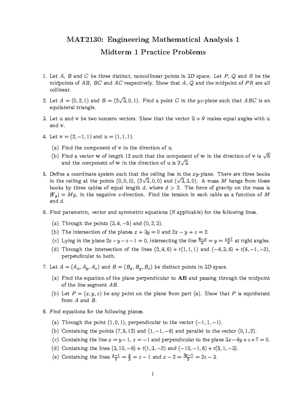 Midterm 1 Problems Math 2130 U Of M Studocu