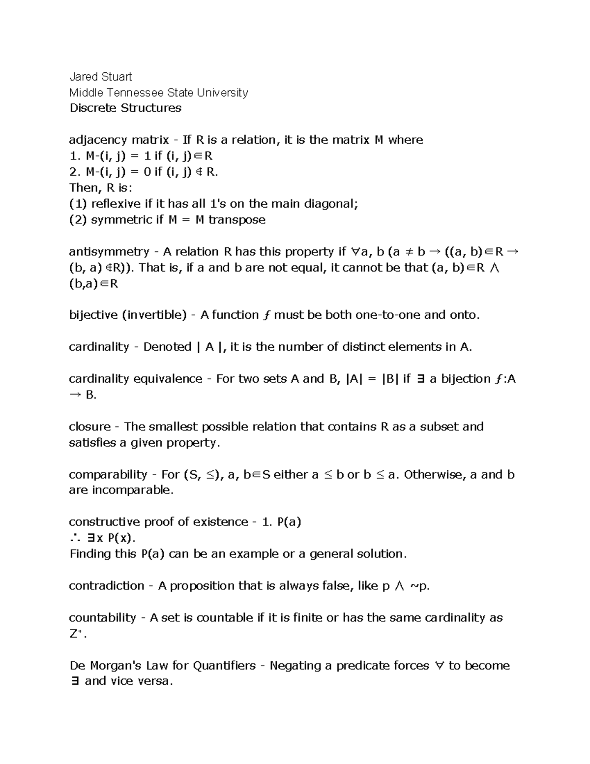 Discrete Structures Lecture Notes 1 4 Studocu