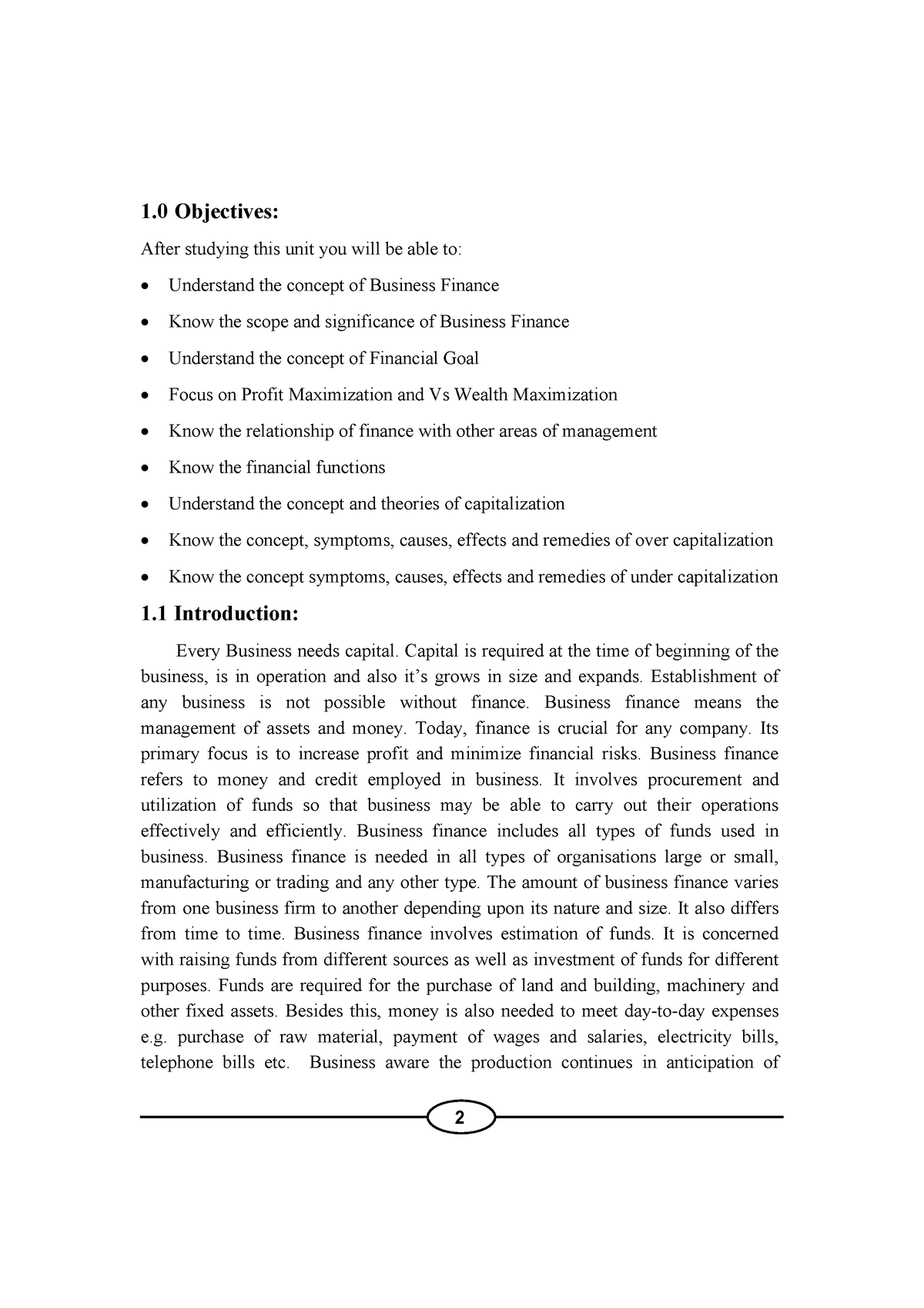 Business Finance 1- Unit 1 - 1 Objectives: After Studying This Unit You ...