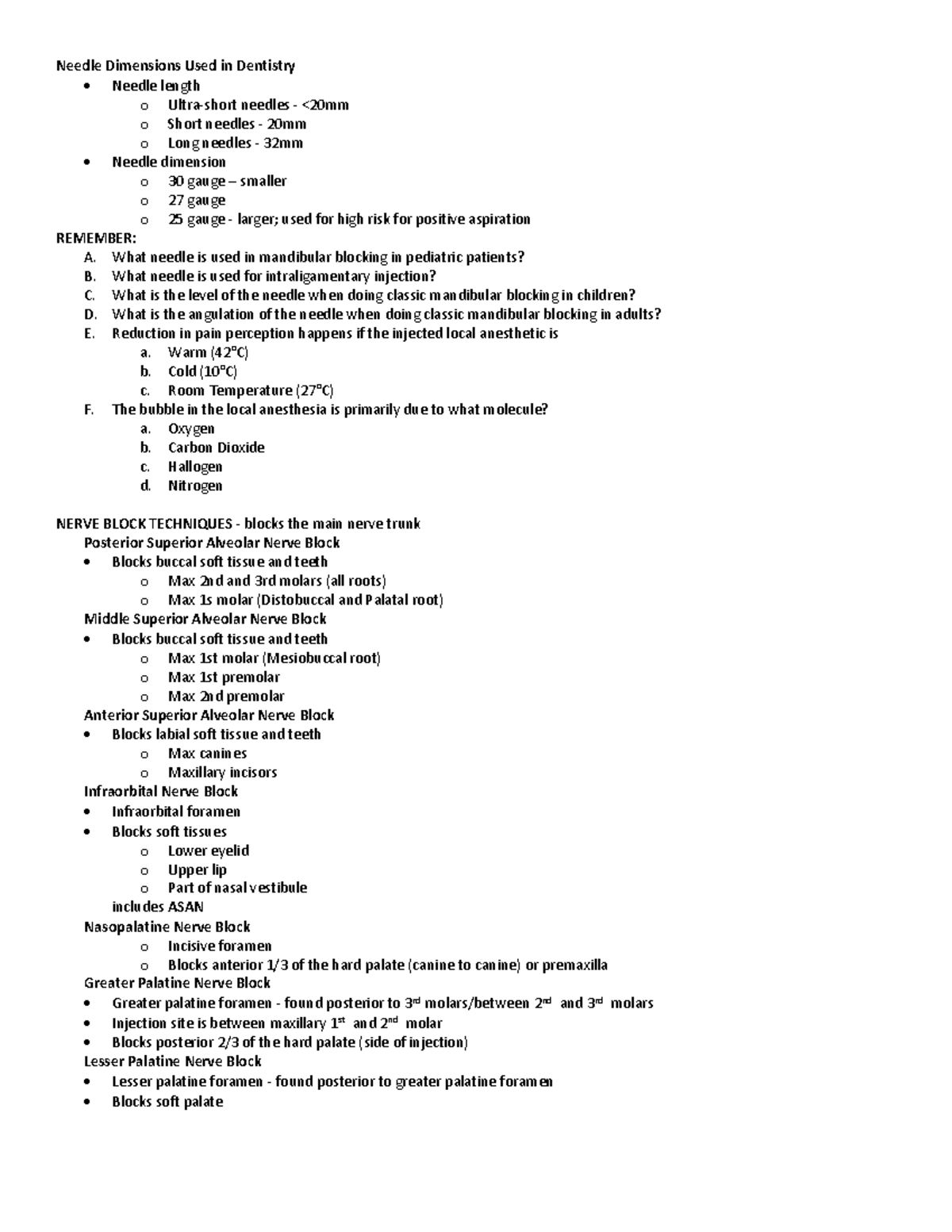 Anesthesia and Ortho Needle Dimensions Used in Dentistry Needle