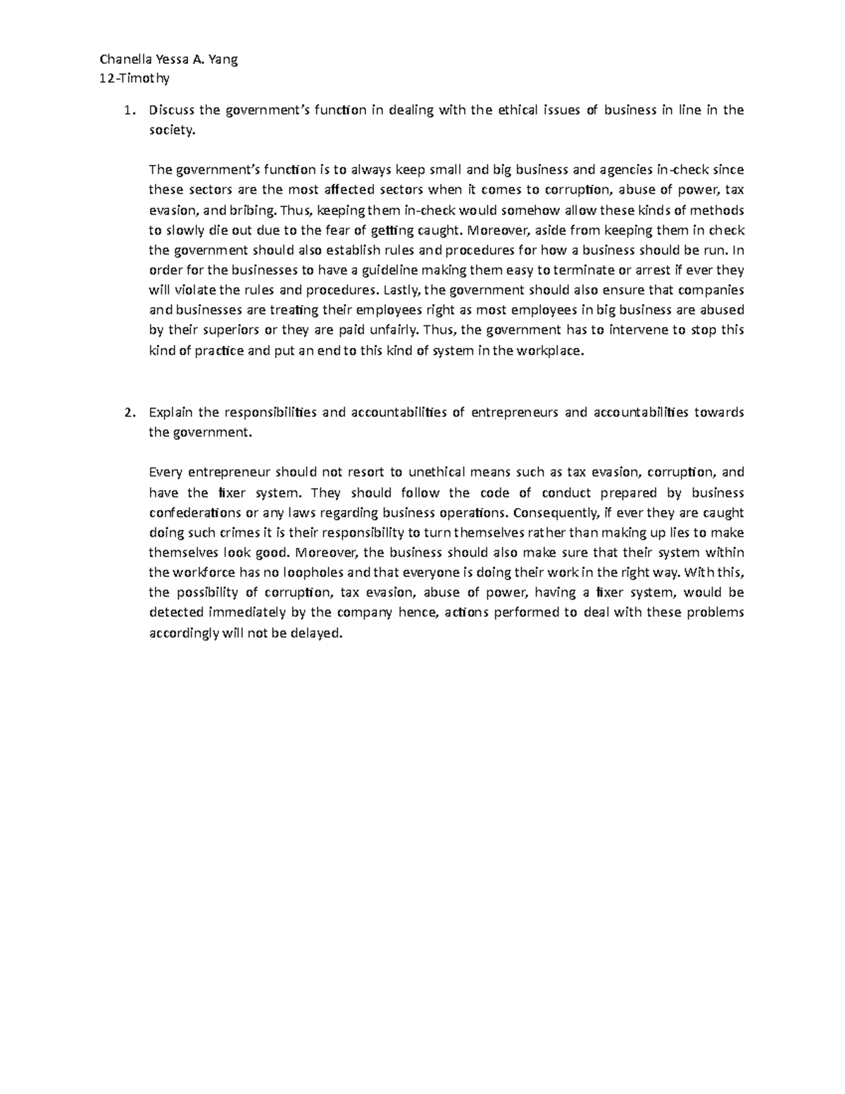 Ethical Issues Government-March 01 - Chanella Yessa A. Yang 12-Timothy ...