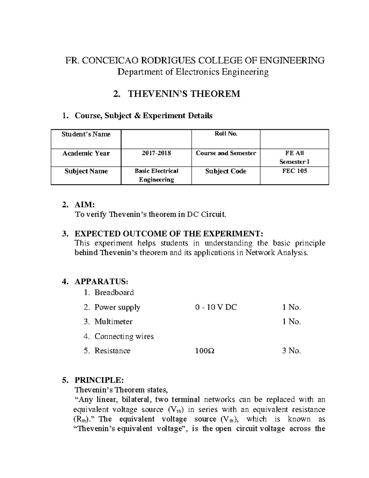 thevenin experiment pdf