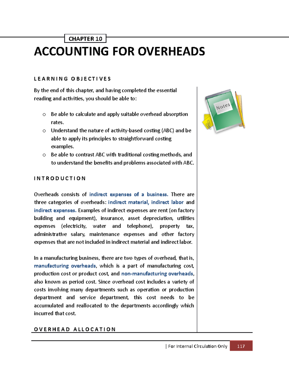 Chapter 10 Student - Notes - CHAPTER 10 ACCOUNTING FOR OVERHEADS L E A ...