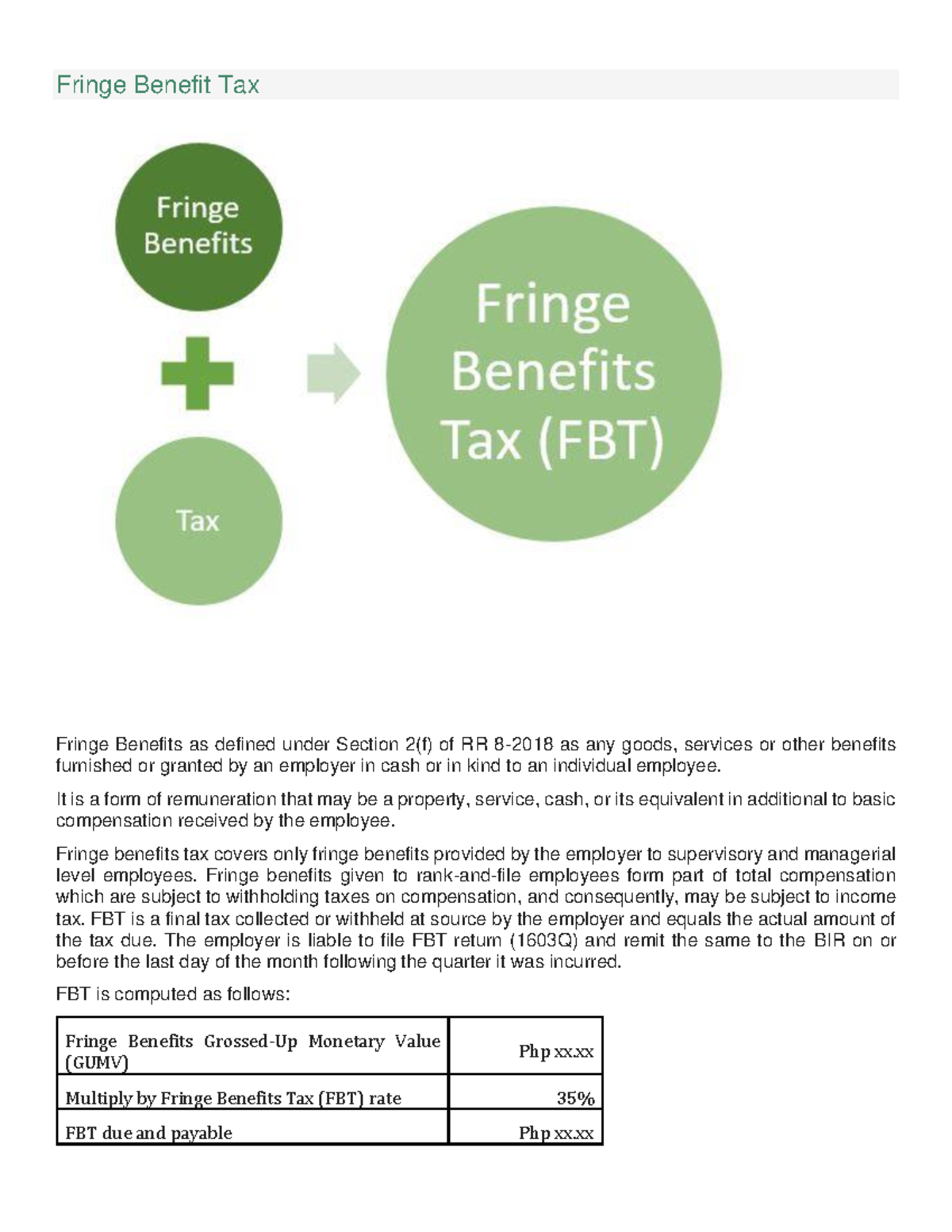 Chapter 3 (Handouts): Fringe Benefit Tax - Fringe Benefit Tax Fringe ...