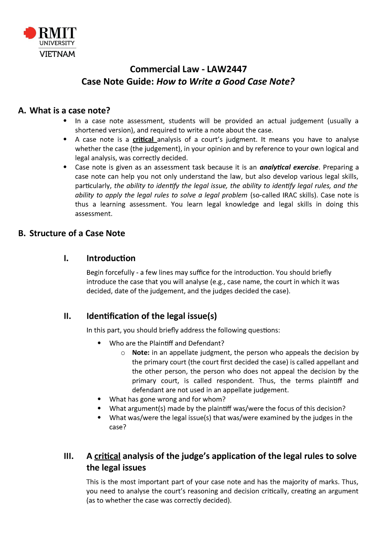 Case Note Guide - how to write a case note - LAW2446 - StuDocu