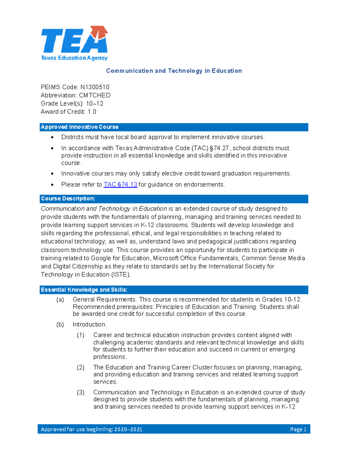 Communicationandtechnologyineducation 2020-2021 - Approved for use ...