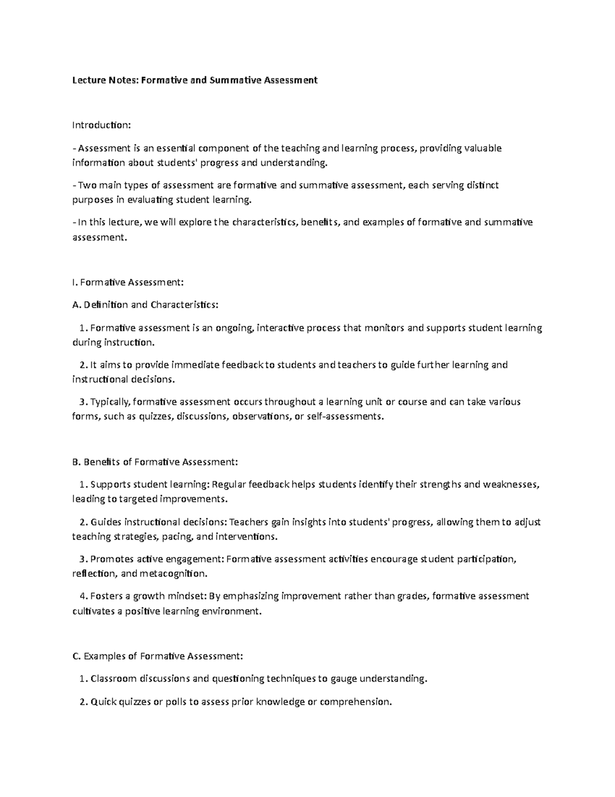 Lecture Notes: Formative and Summative Assessment - Lecture Notes ...