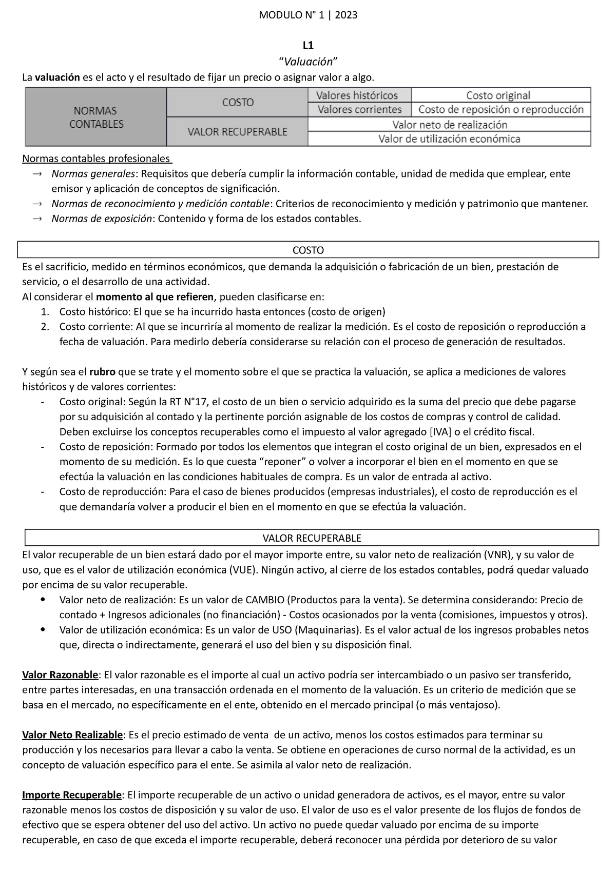 Resumen Modulo N°1 Contabilidad Intermedia L “valuación” La Valuación Es El Acto Y El 7770