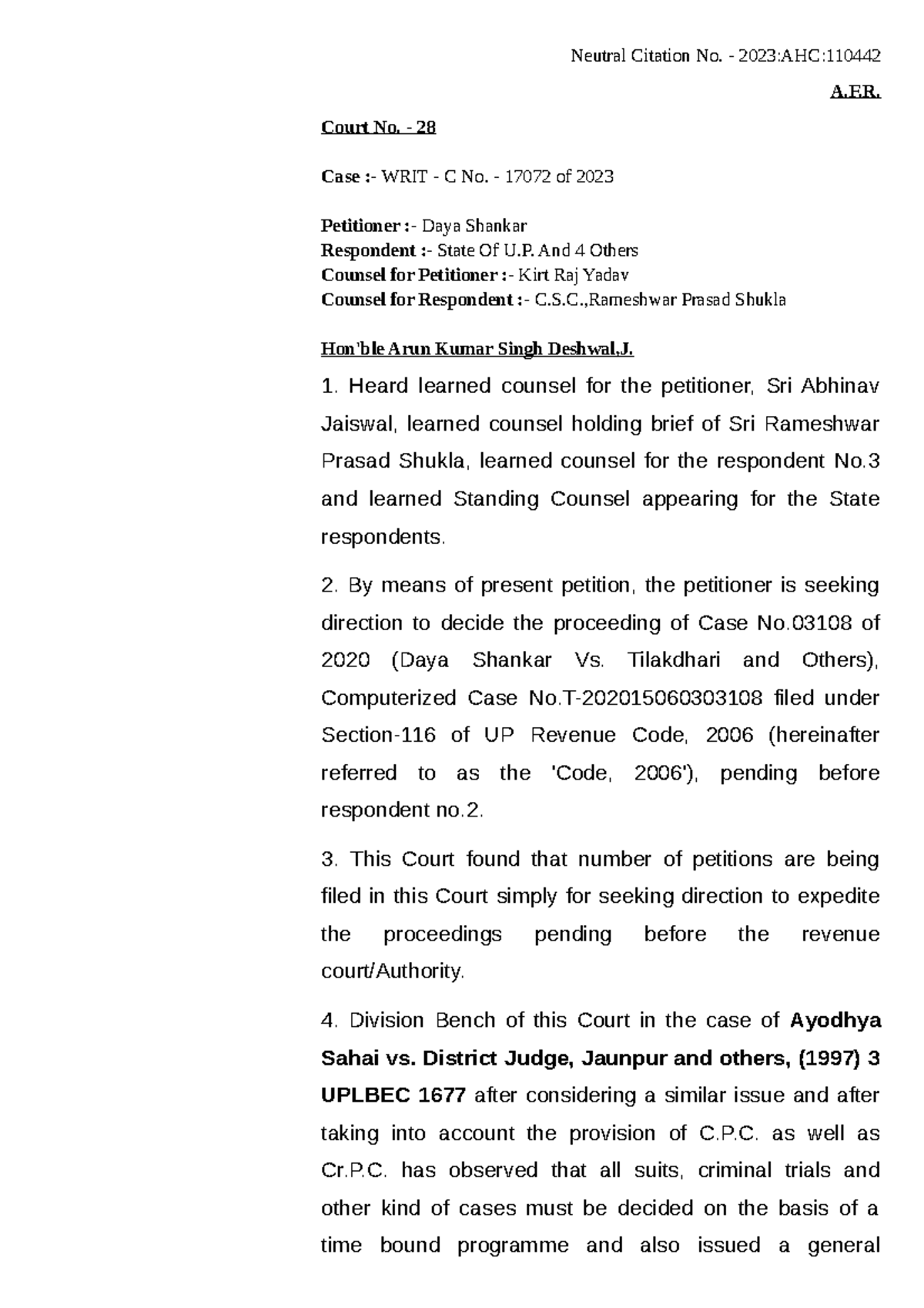WRIC(A) 17072 2023 - Neutral Citation No. - 2023:AHC: A.F. Court No ...