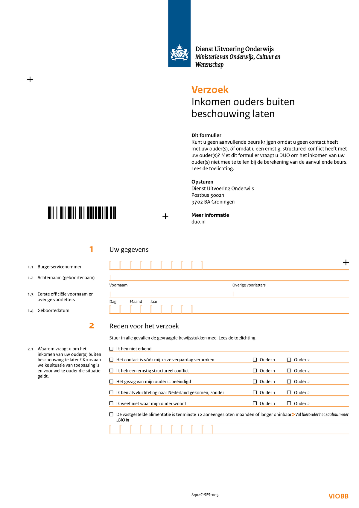 Aanvullende Beurs - Lmkk - 8402C-SFS-005 VIOBB Verzoek Inkomen Ouders ...