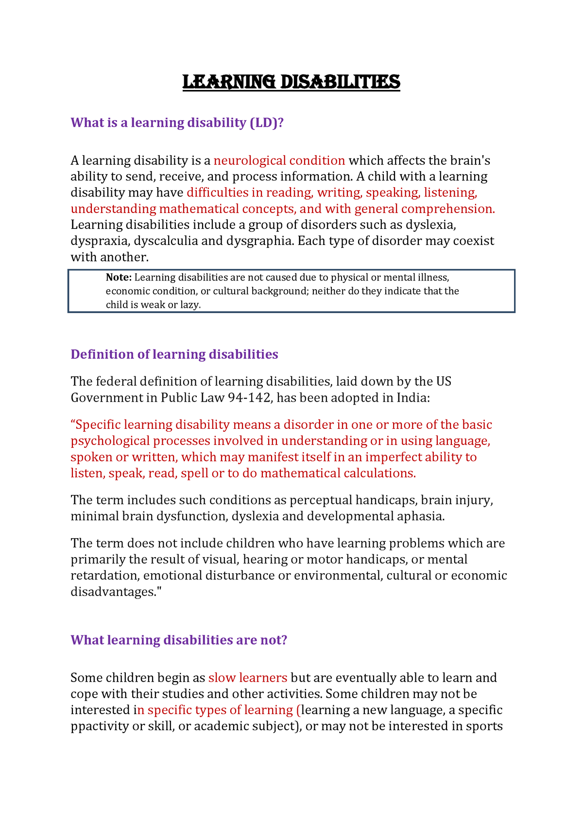 case study with learning disabilities