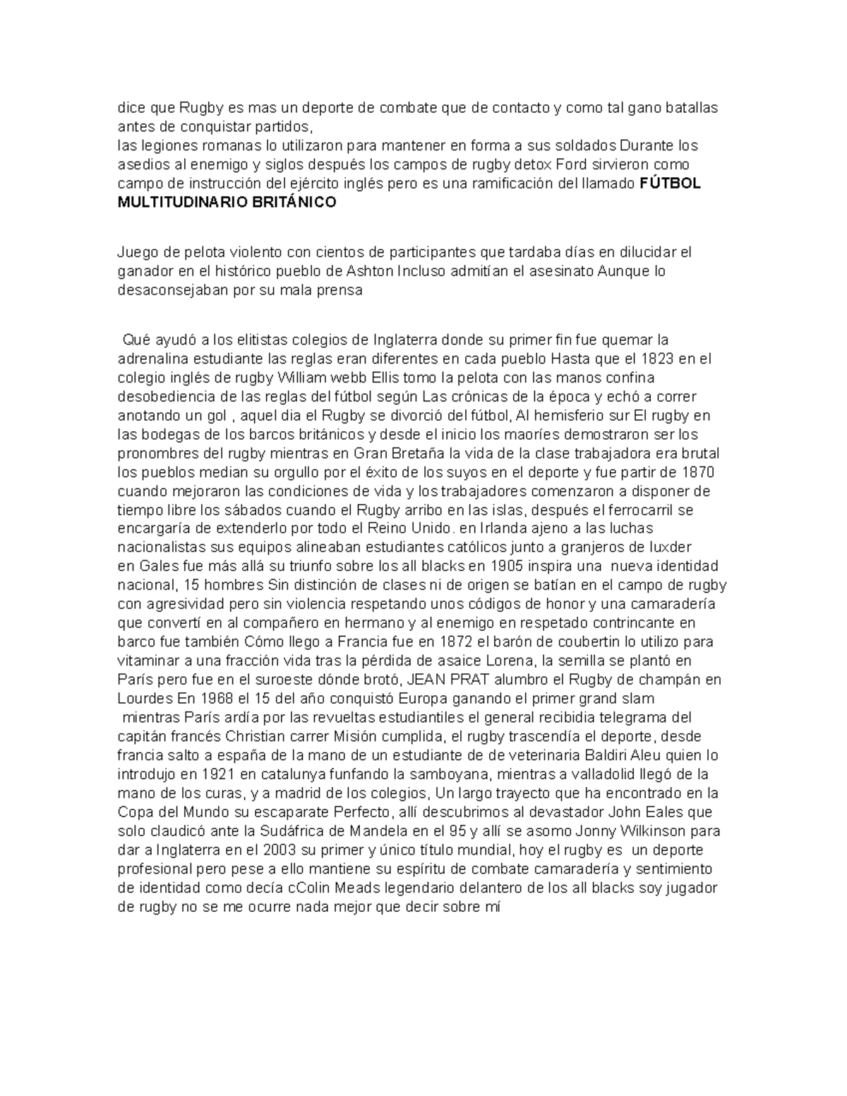 Resumen rugby - dice que Rugby es mas un deporte de combate que de ...