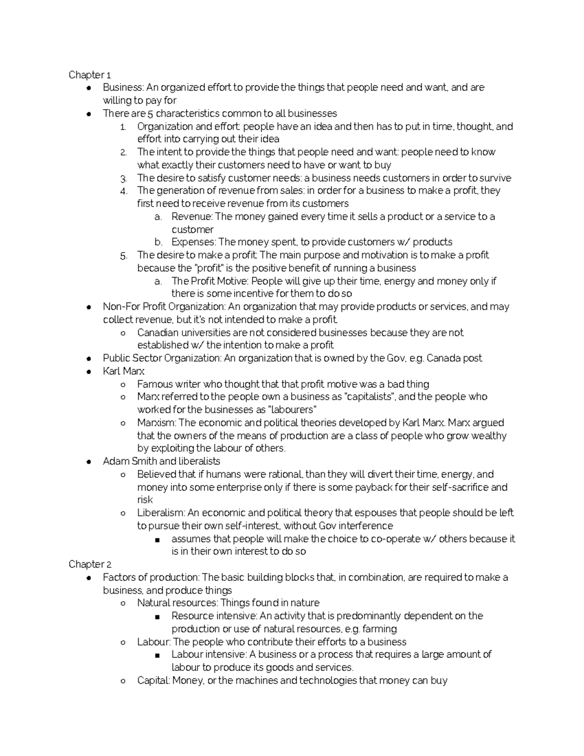 MGTA01 - Lecture notes 1-6 - Chapter 1 Business: An organized effort to ...