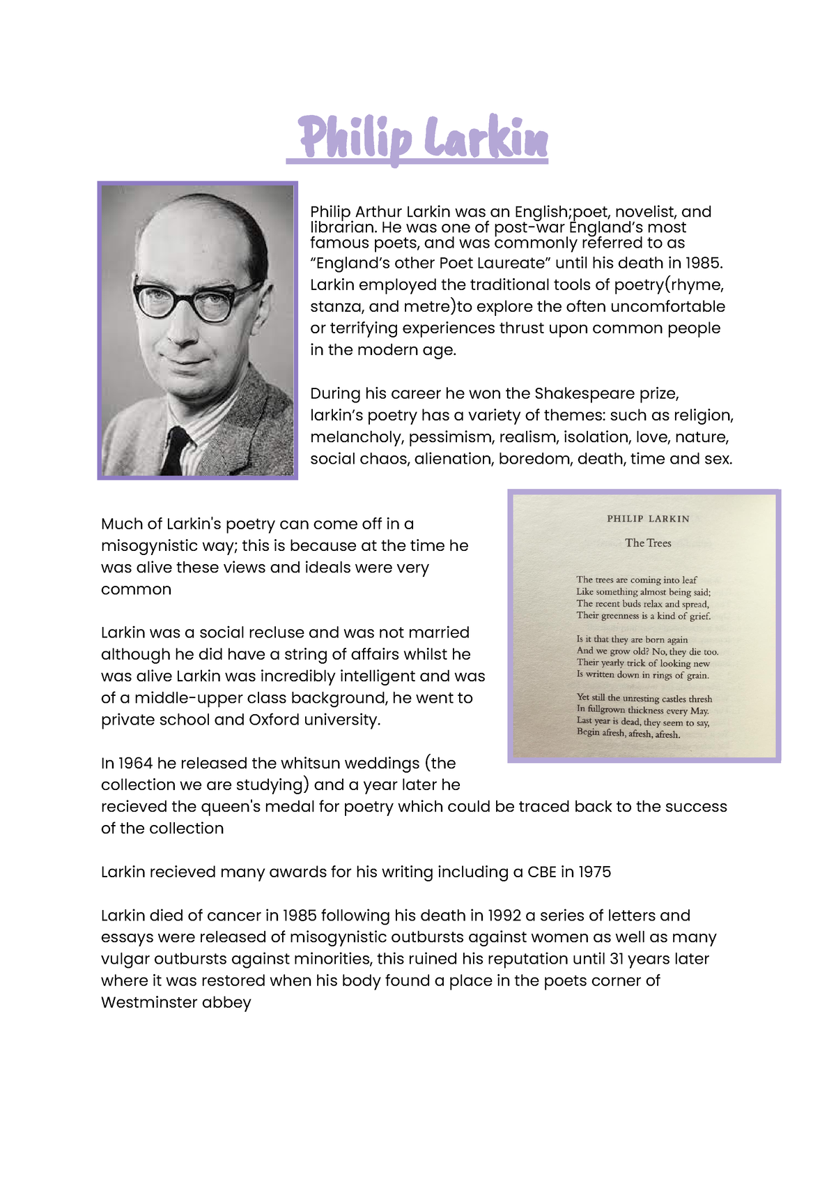 write a short biography of philip larkin