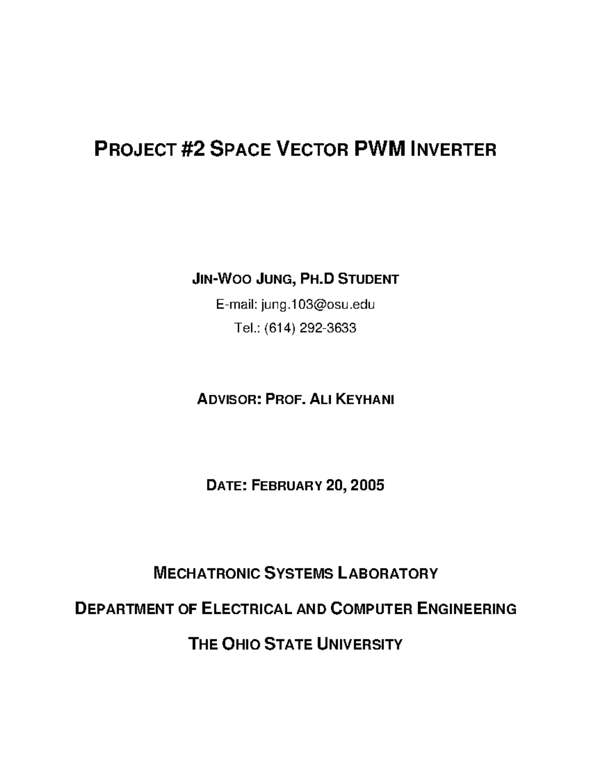 Space Vector PWM Inverter - P ROJECT #2 S PACE VECTOR PWM INVERTER JIN ...