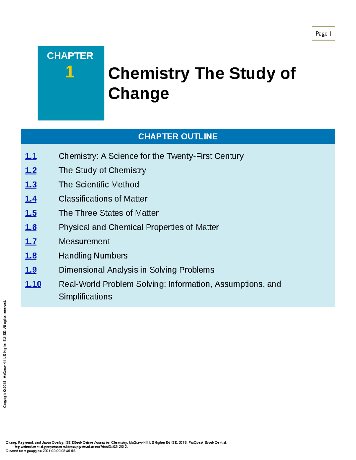 ISE EBook Online Access for Chemistry (Chapter 1 Chemistry The Study
