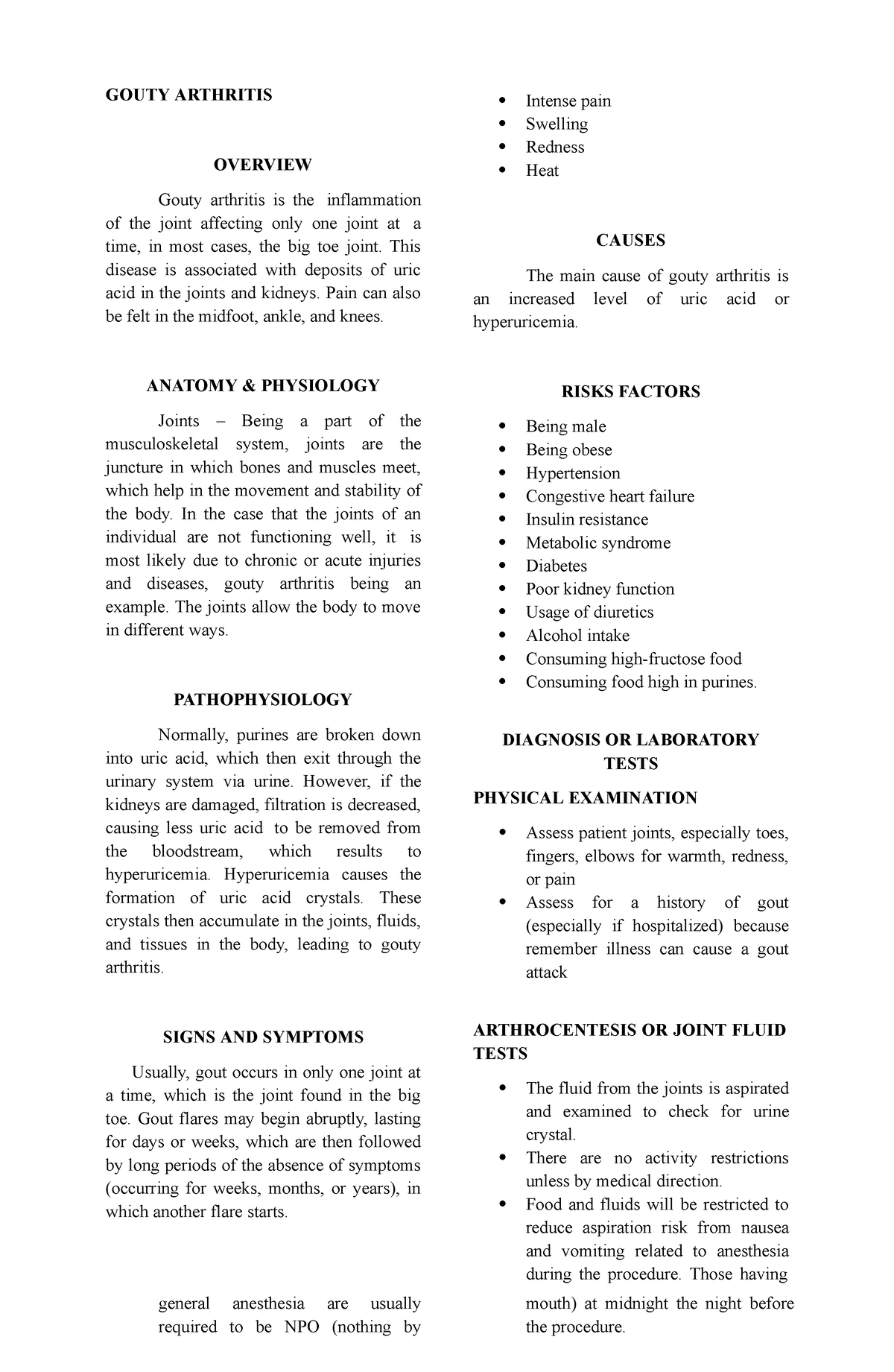 GOUT Causes Treatment Nursing Management GOUTY ARTHRITIS OVERVIEW