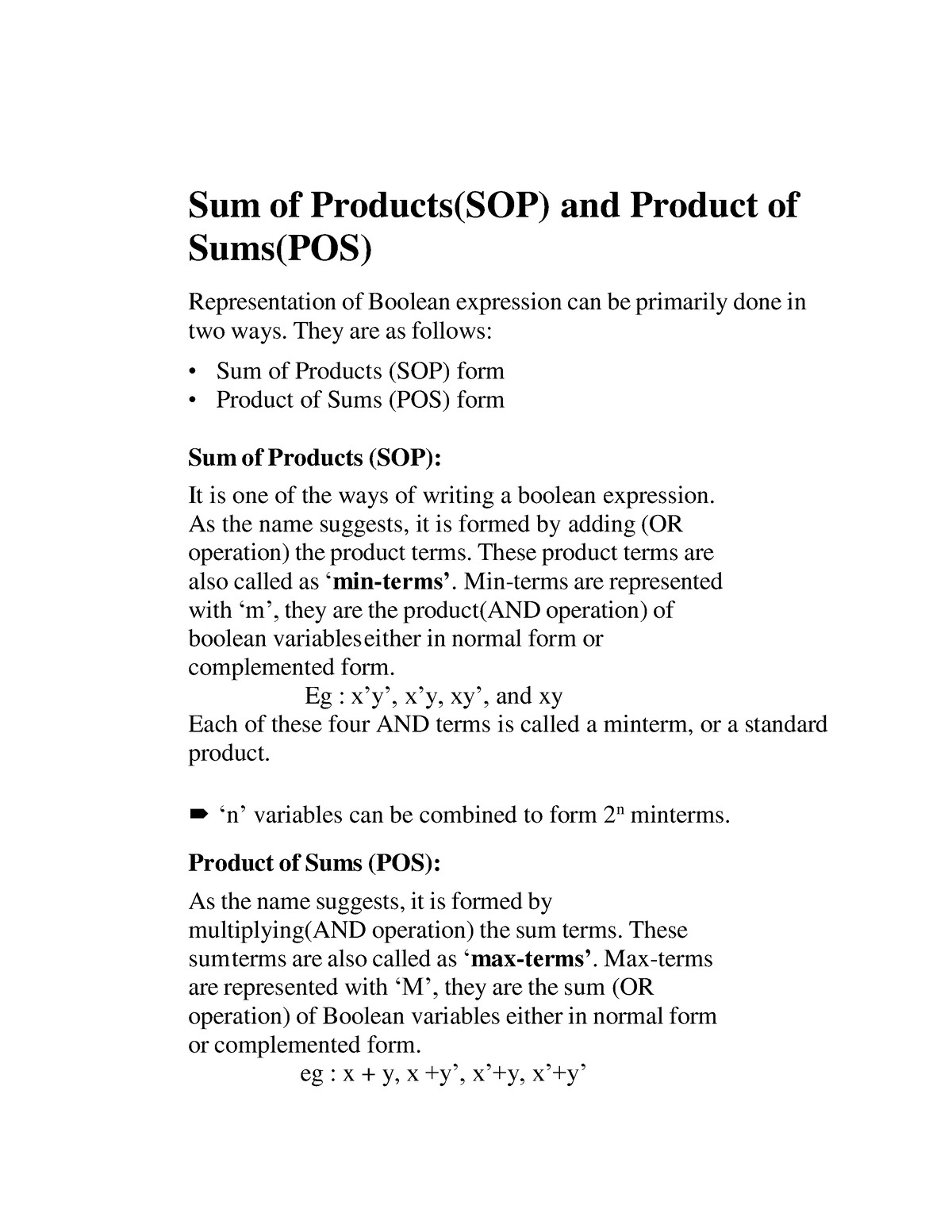 Sum Of Products(SOP) And Product Of Sums(POS) - Sum Of Products(SOP ...