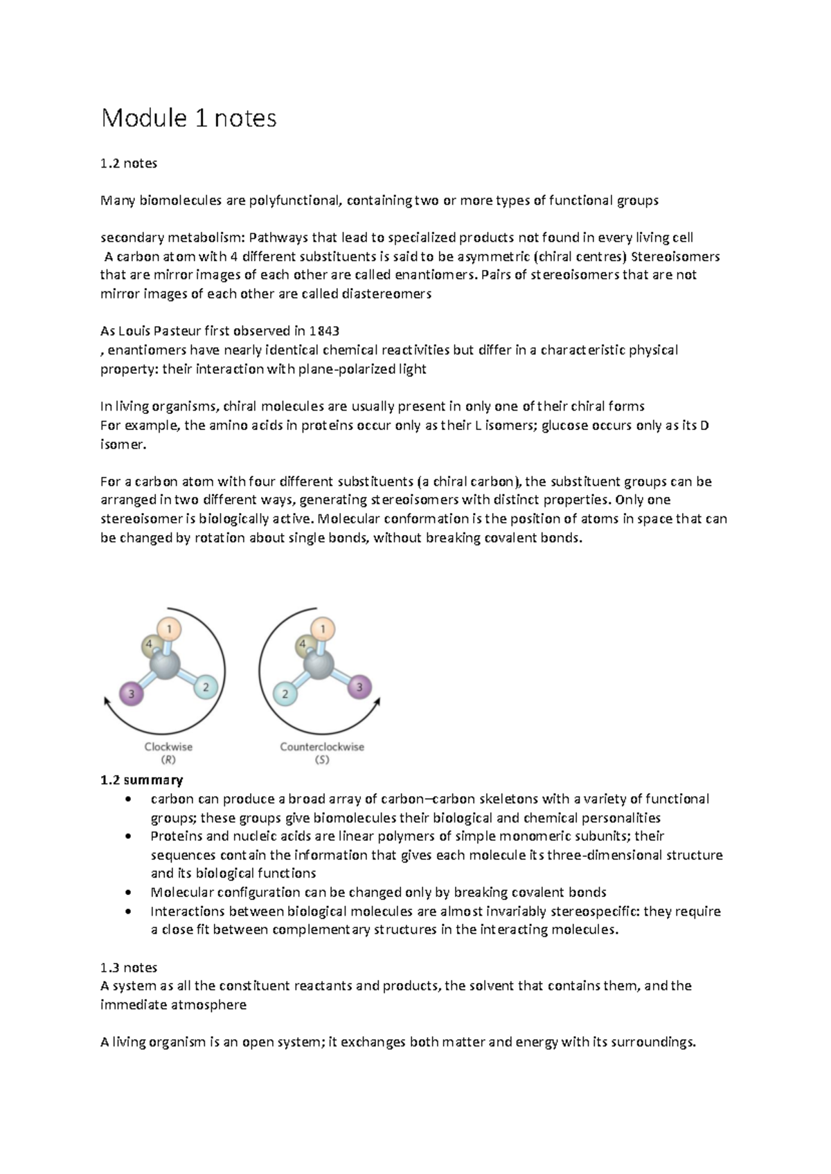Module 1 notes - Module 1 notes 1 notes Many biomolecules are ...