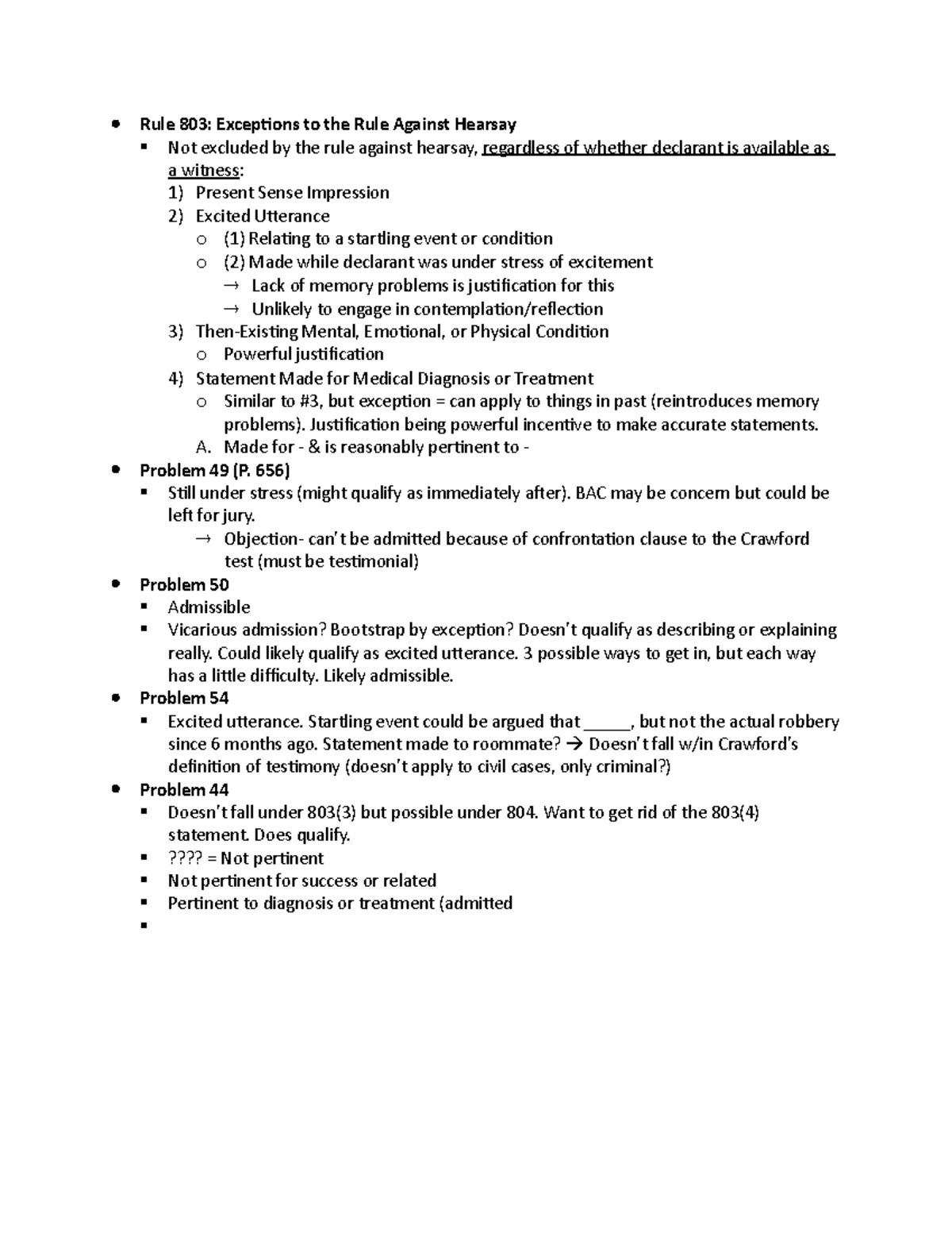 3:9 Notes - Chapter Main Points - Rule 803: Exceptions To The Rule ...