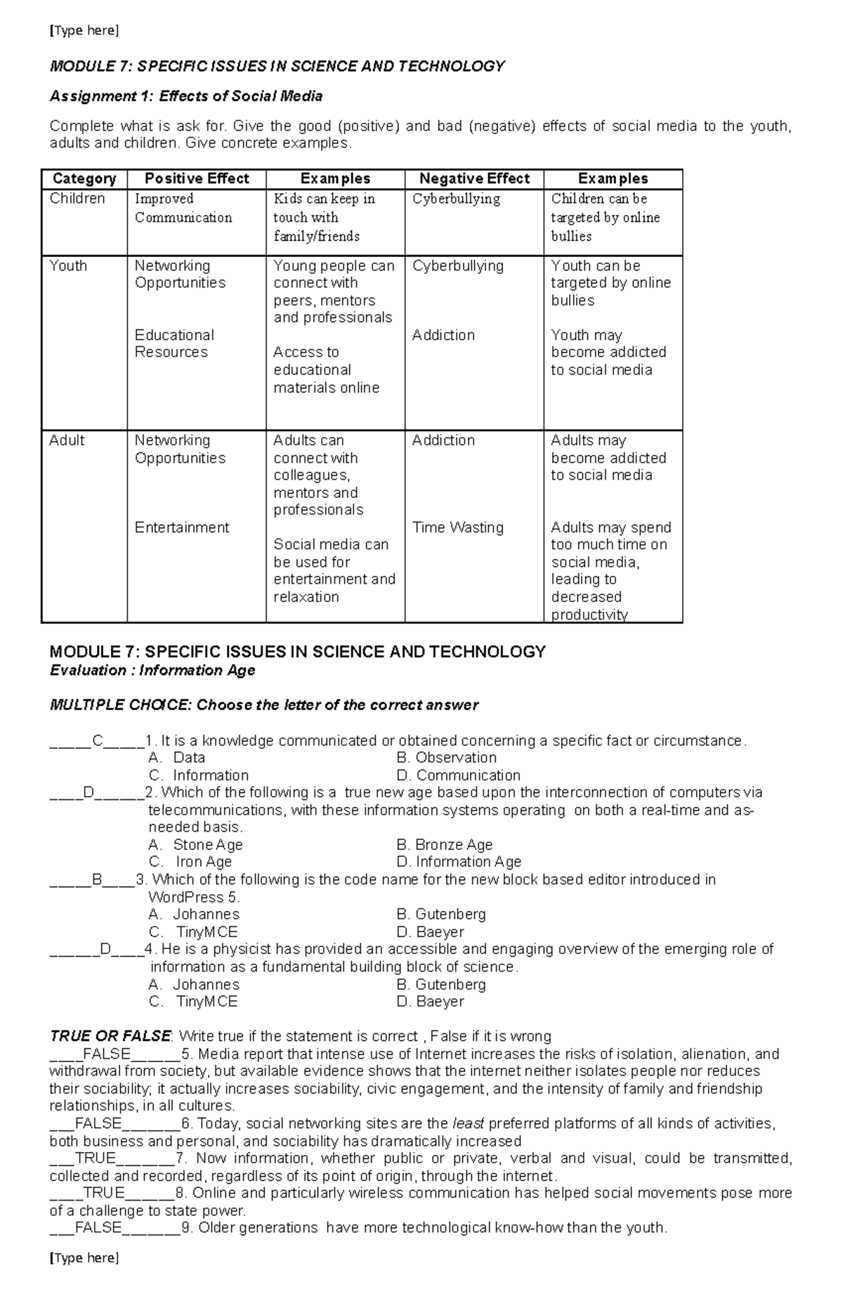 Sts La Module 7 Science Technology And Society Lectures Type Here