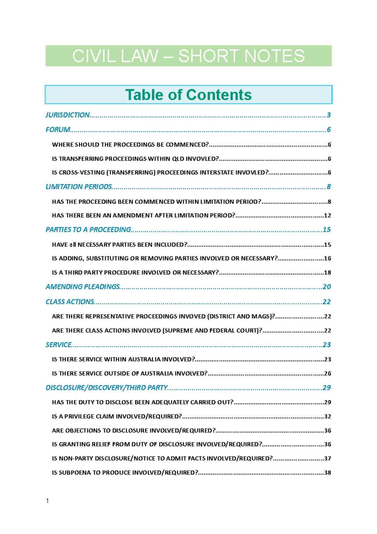 Civil Process Notes CIVIL LAW SHORT NOTES Studocu