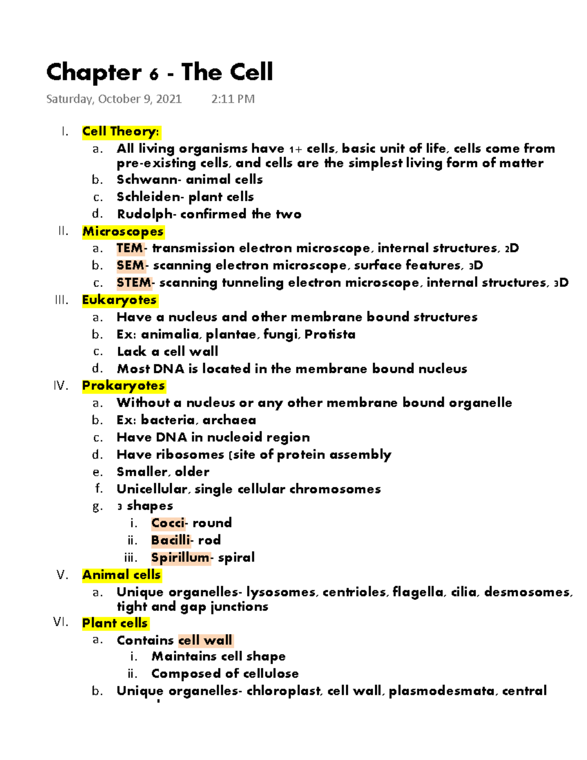 Chapter 6 - The Cell - Cell Theory: All living organisms have 1+ cells ...