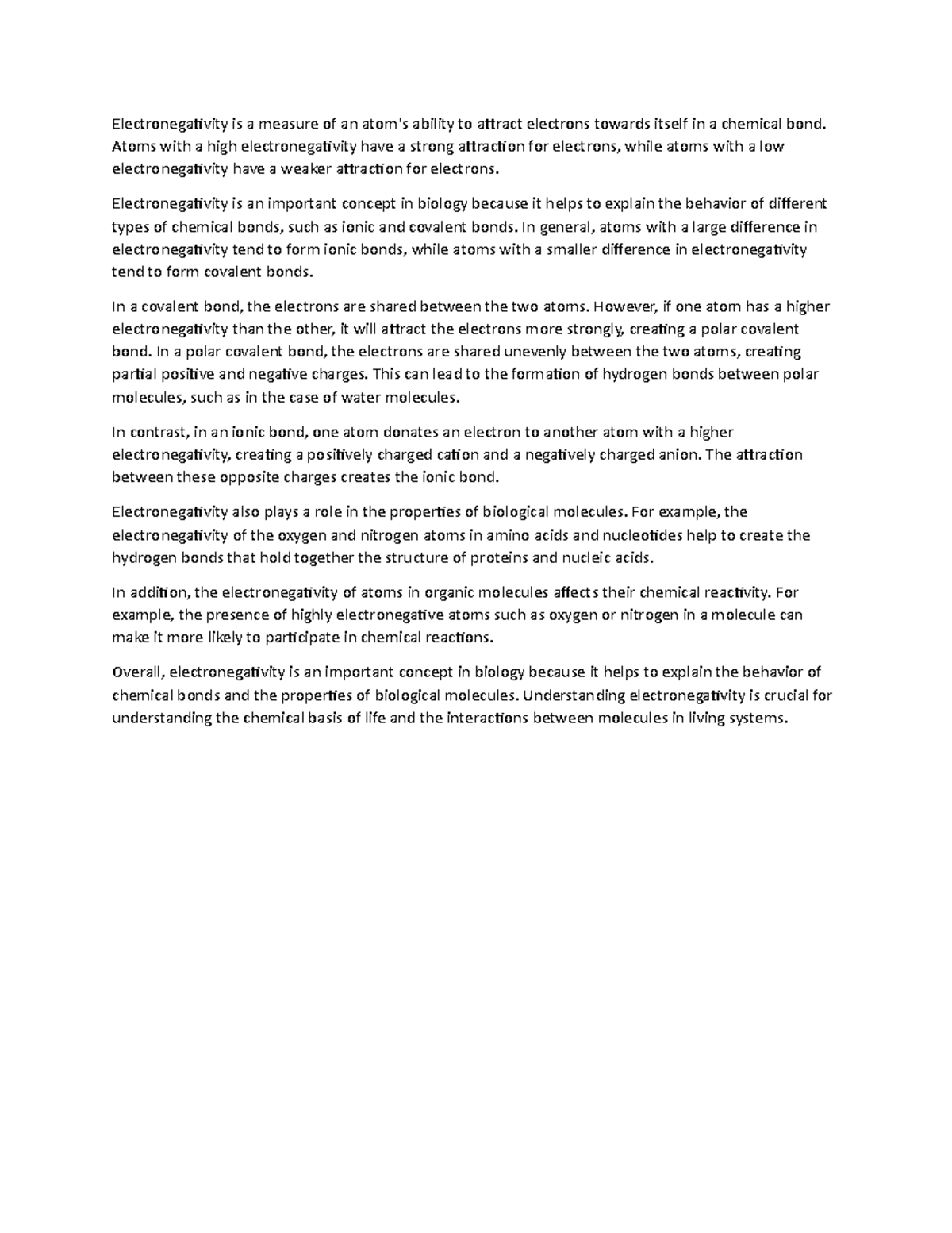 Bio Notes - Electronegativity - Electronegativity is a measure of an ...