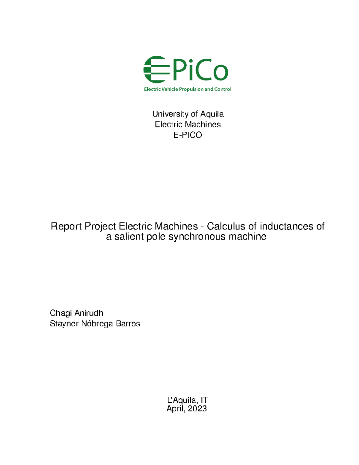 Report Electric Machines Univaq - University of Aquila Electric ...