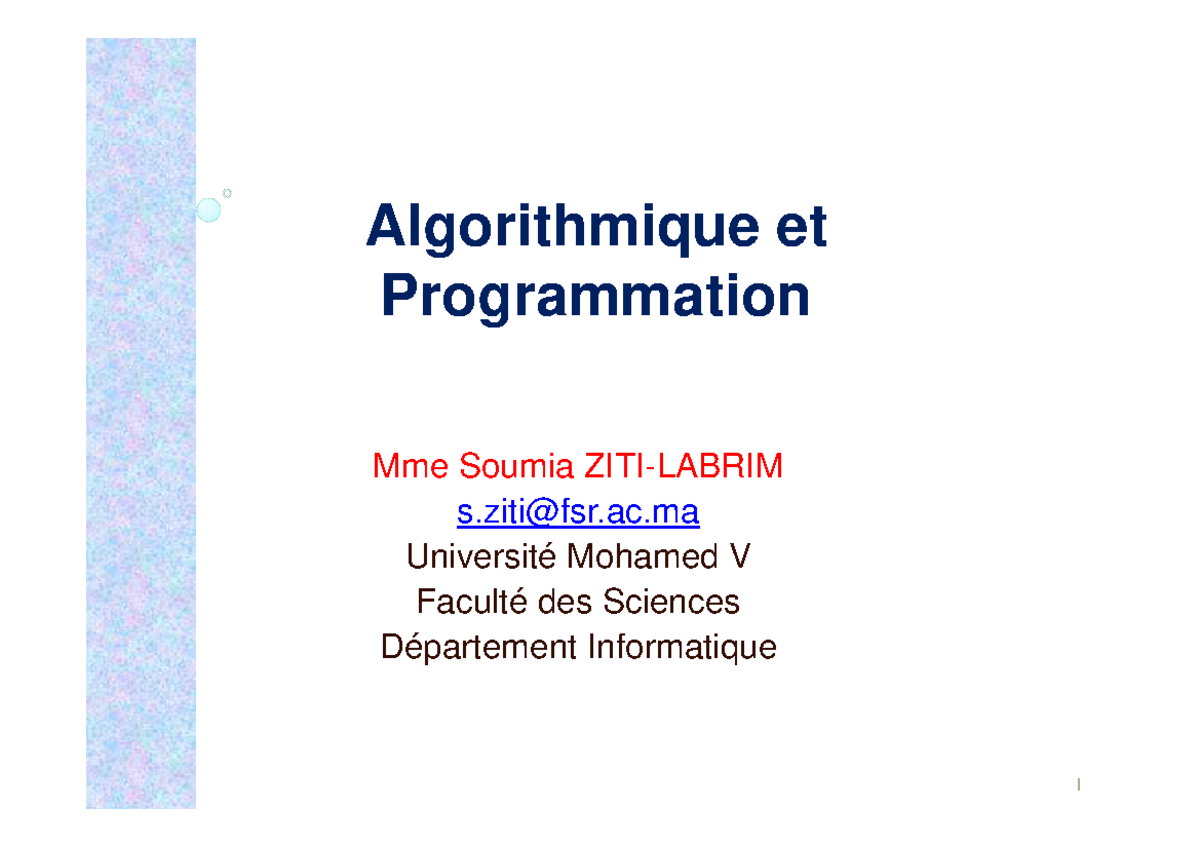 Cours Algorithmique et Programmation - Algorithmique et Programmation ...