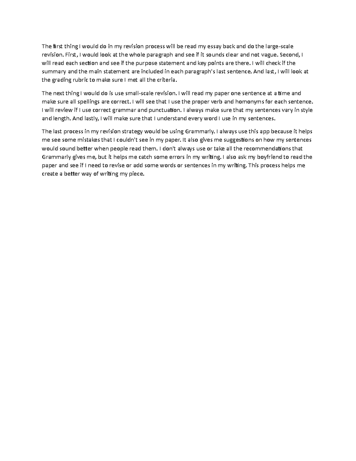 Discussion post 7-2 - The first thing I would do in my revision process ...